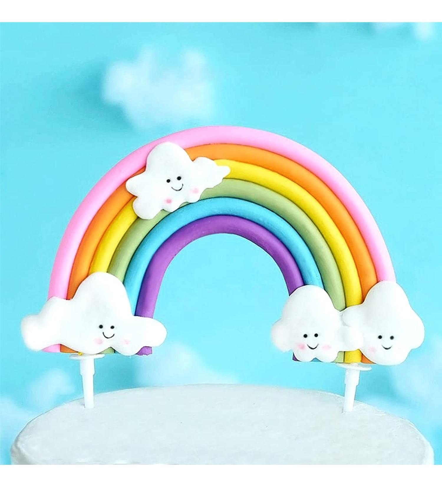 Rainbow Cloud Cake Topper - Colorful Soft Pottery Cupcake Decoration for Boys and Girls Birthday Party - Buy Online on SooperMarket.com