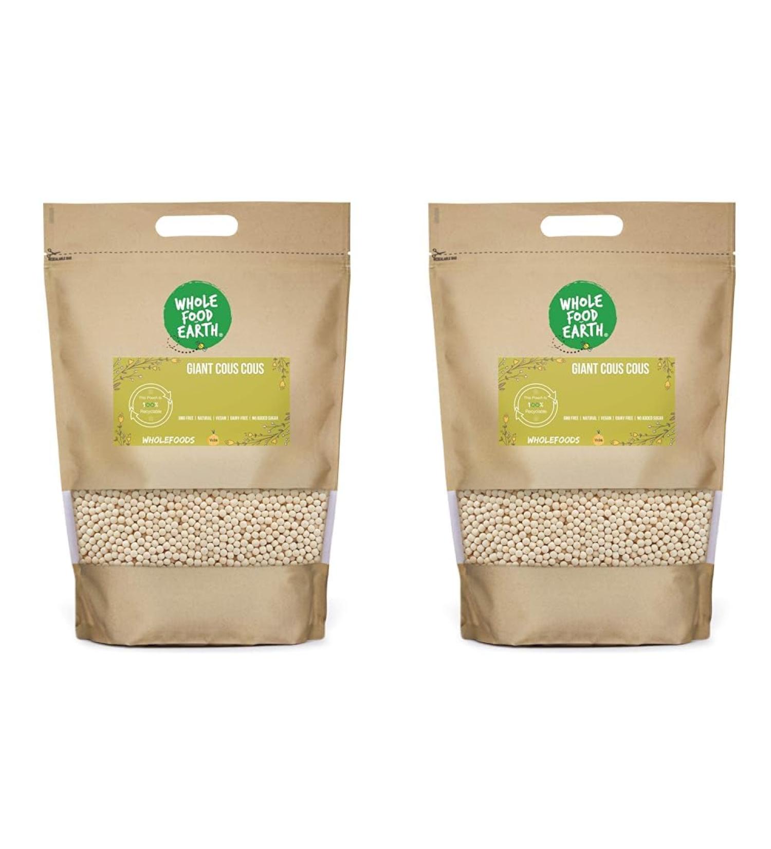 Wholefood Earth Giant Cous cous 1 kg | GMO Free | Natural | Source of Fibre (Pack of 2) - Buy Online on SooperMarket.com