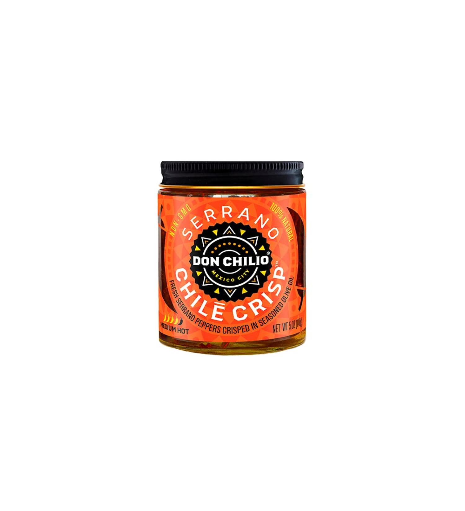 Don Chilio Chile Crisp: Crunchy Sliced Serrano Peppers in Hot Seasoned Oil - Medium Heat (5oz Jar) - Buy Online on SooperMarket.com