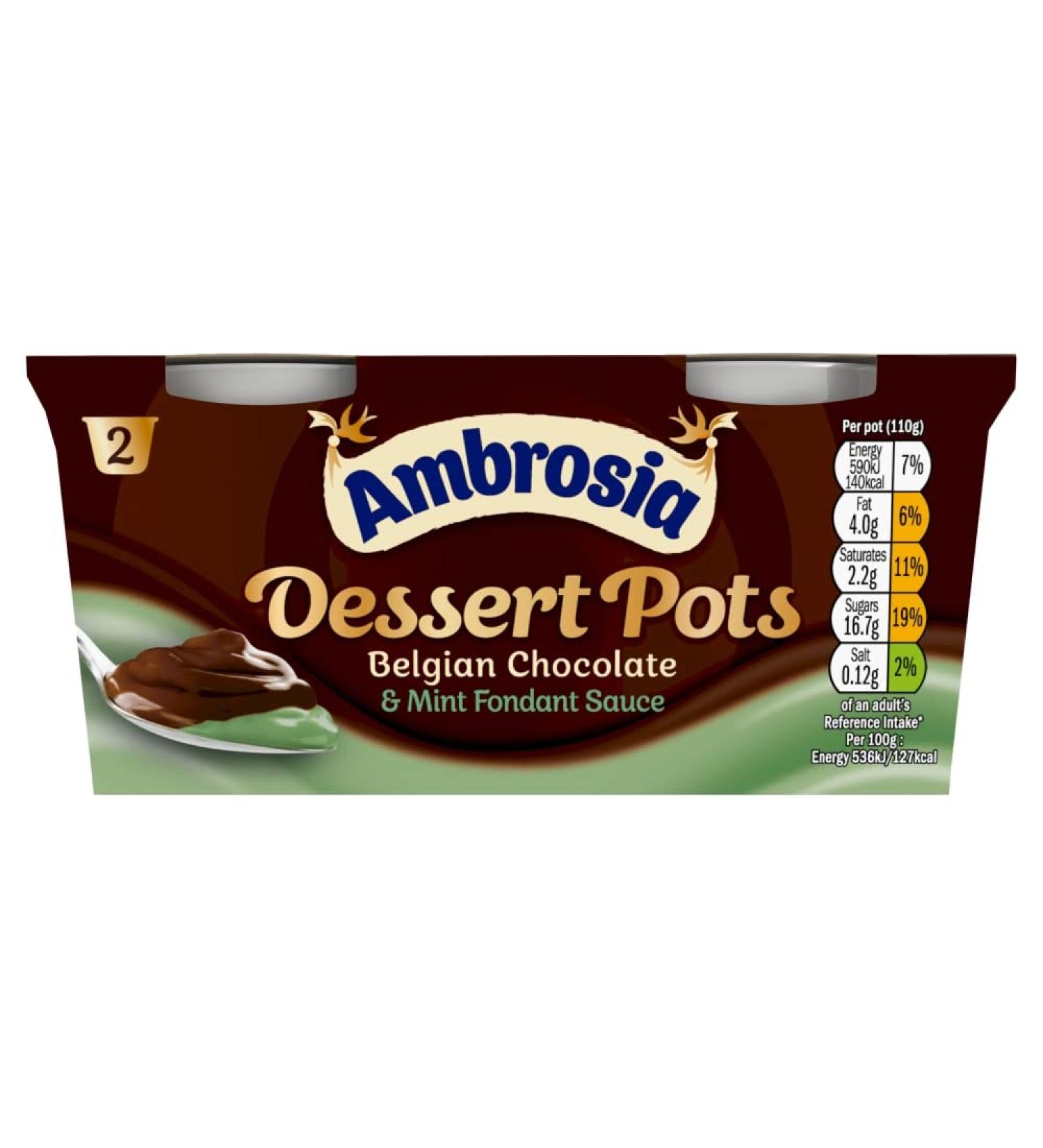 Ambrosia Dessert Pots Belgian Chocolate & Mint Fondant Sauce 2 x 110g (220g)