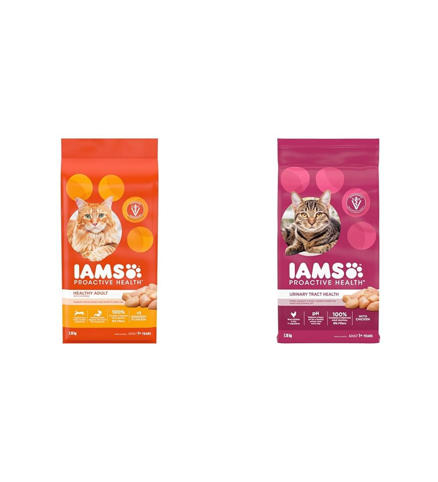IAMS Proactive Health Healthy Adult Dry Cat Food with Chicken 3.18kg Bag & Proactive Health Dry Cat Food Adult - Urinary Tract Health - Chicken 3.18kg Bag 3.18 kg (Pack of 1) Dry Cat Food + Cat Food 3.18kg Bag - Buy Online on SooperMarket.com