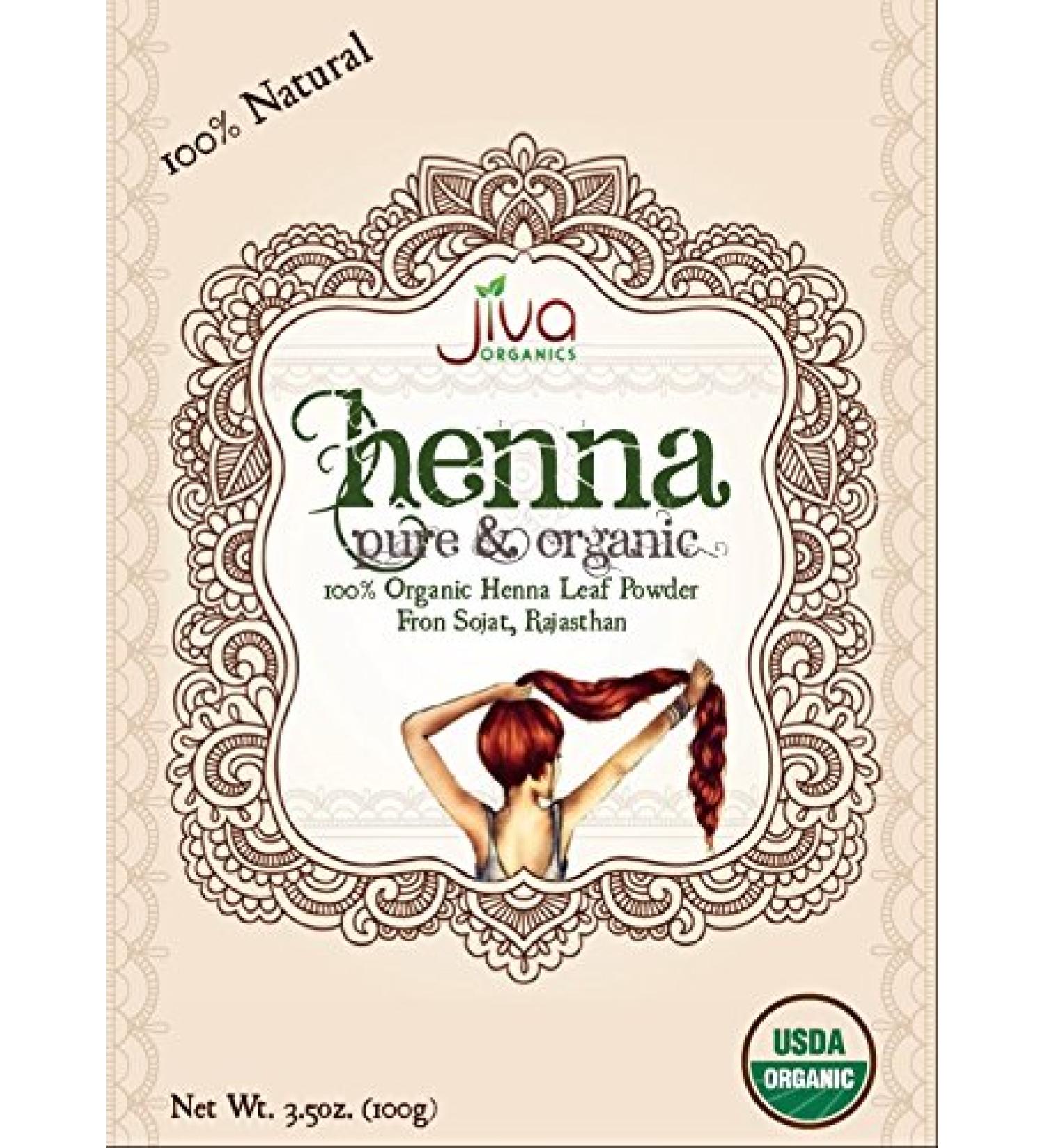 Jiva USDA Organic 100% Pure Henna Powder 100 Gram - Ecocert Certified - Buy Online on SooperMarket.com