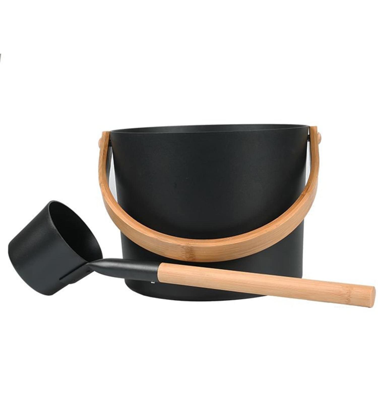 Sauna Bucket Sauna Bucket ladle Set 7L Luxurious Finnish Matching Ladle Sauna Barrel Sauna Aluminum Bucket with Long Handle Spoon Set Sauna Bucket Stylish Spa Esential for Water Ladling Black - Buy Online on SooperMarket.com
