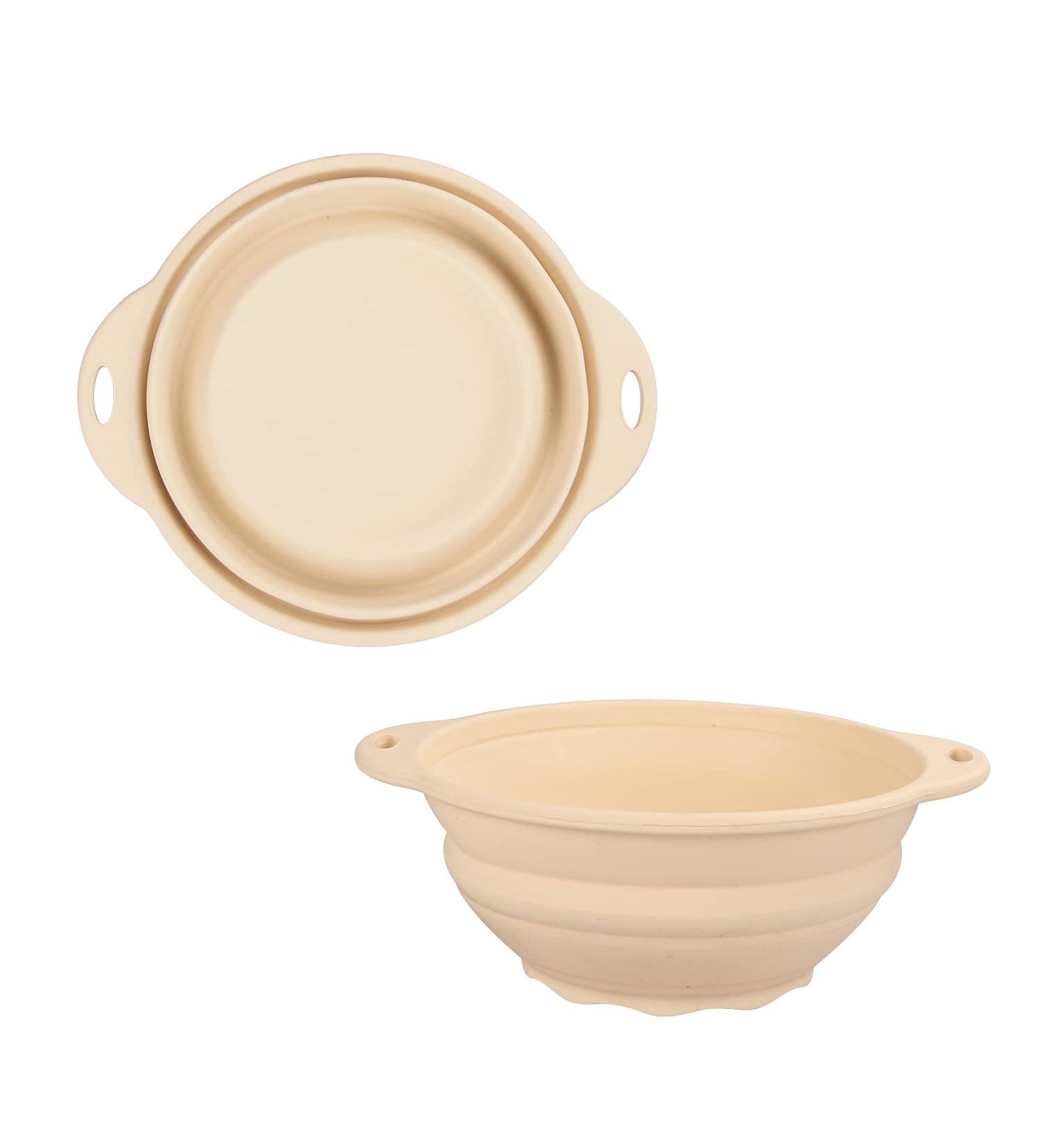 Silicone Collapsible Bowls - 2 Pack, Beige | Ideal for Camping & Hiking | 100% Food-Grade Silicone - Buy Online on SooperMarket.com