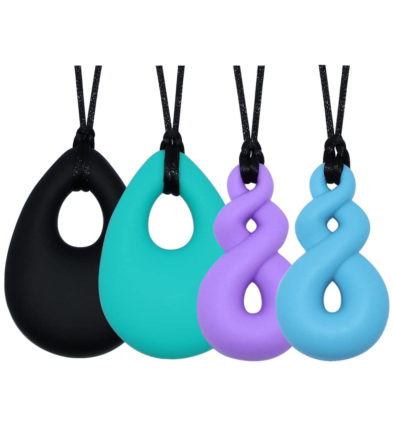 Chew Necklace for Boys and Girls - Silicone Chew Toys 4PCS Set | Teardrop Twist Pendants | Sensory for Autism & Special Needs | BPA Free - Buy Online on SooperMarket.com