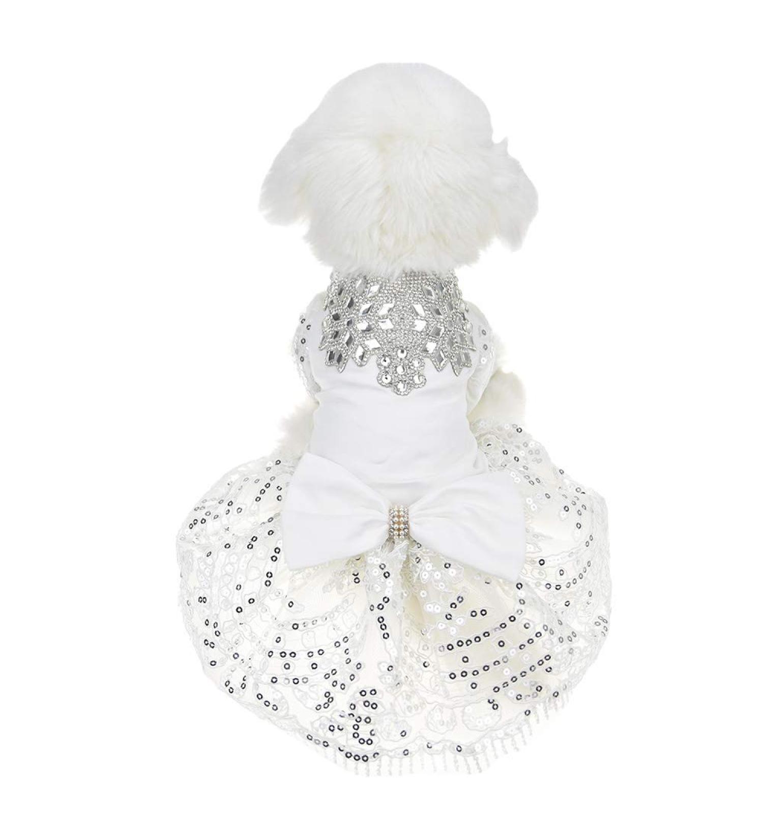 FLAdorepet Sparkling Rhinestone Dog Wedding Party Dress Tutu Skirt Luxury Lace Bow Dress Bride Costume For Small Dog Pet Apparel (S White) S White - Buy Online on SooperMarket.com