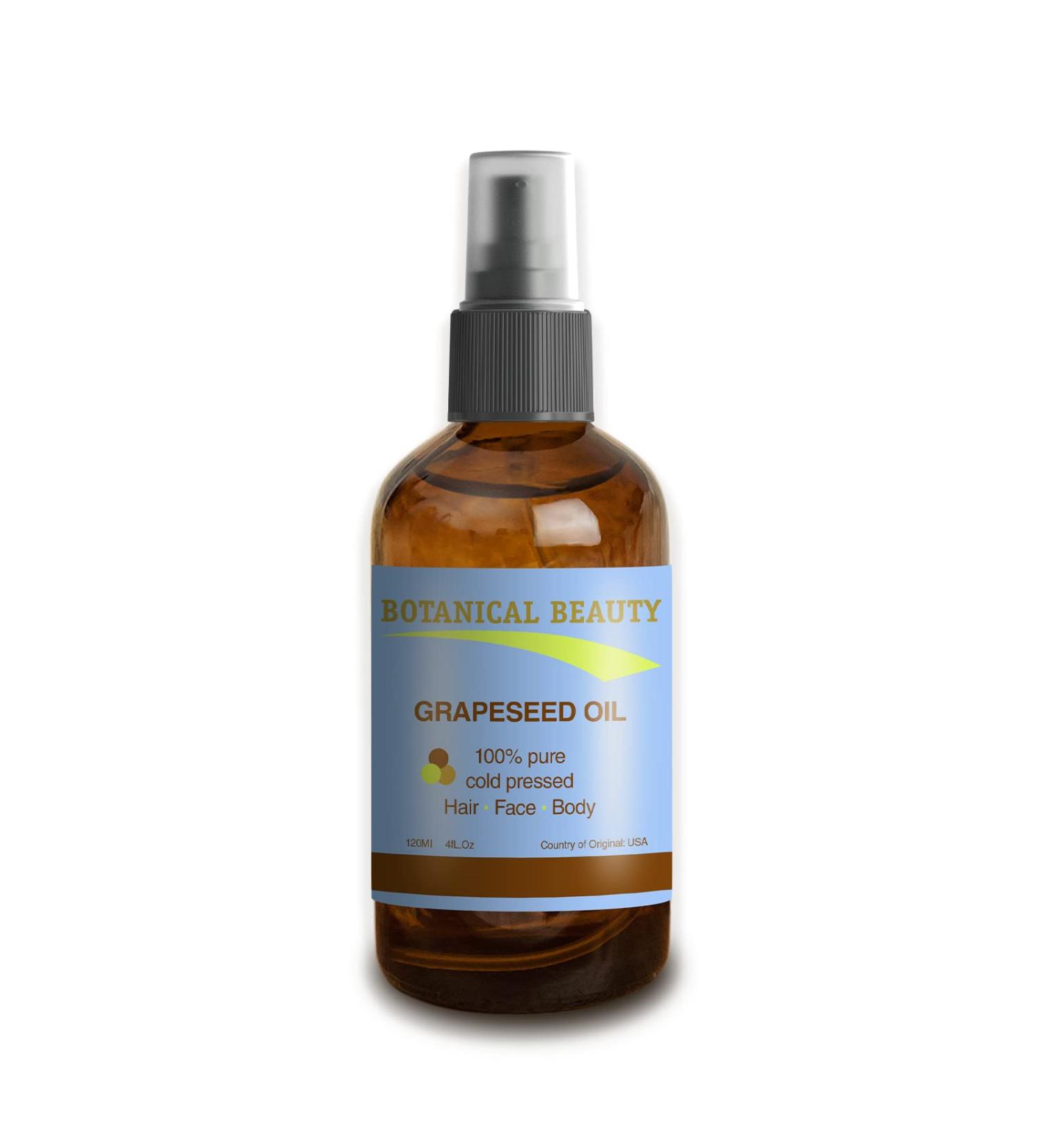 Botanical Beauty Grapeseed Oil 100% Pure Cold Pressed. 4 oz - 120 ml for Face Skin Hair Nails Body