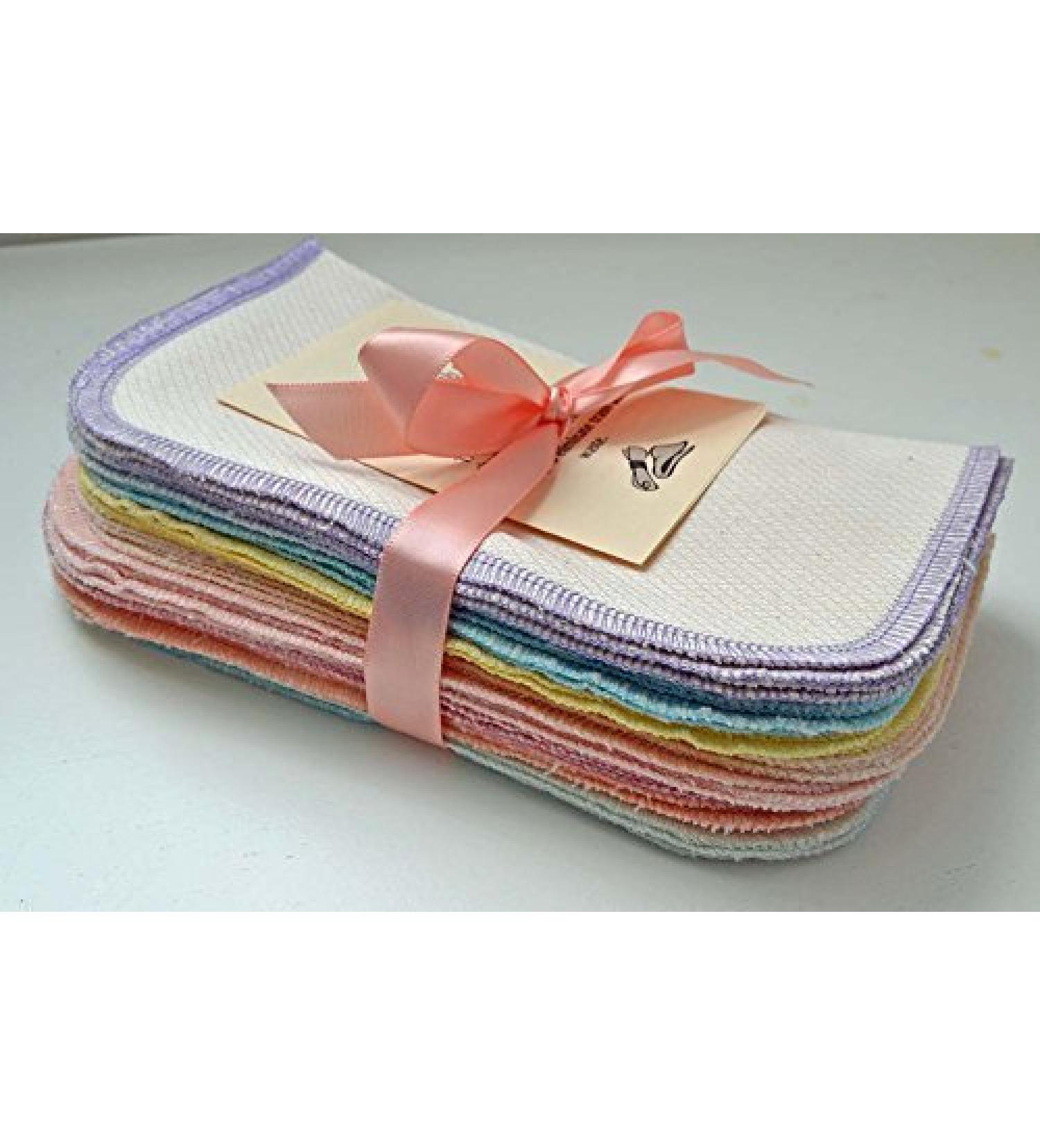 2 Ply Organic Birdseye Washable Baby Wipes - 20 Pack - Little Wipes (R) - GOTS Certified Birdseye Cotton Pastel Assortment Color Edges
