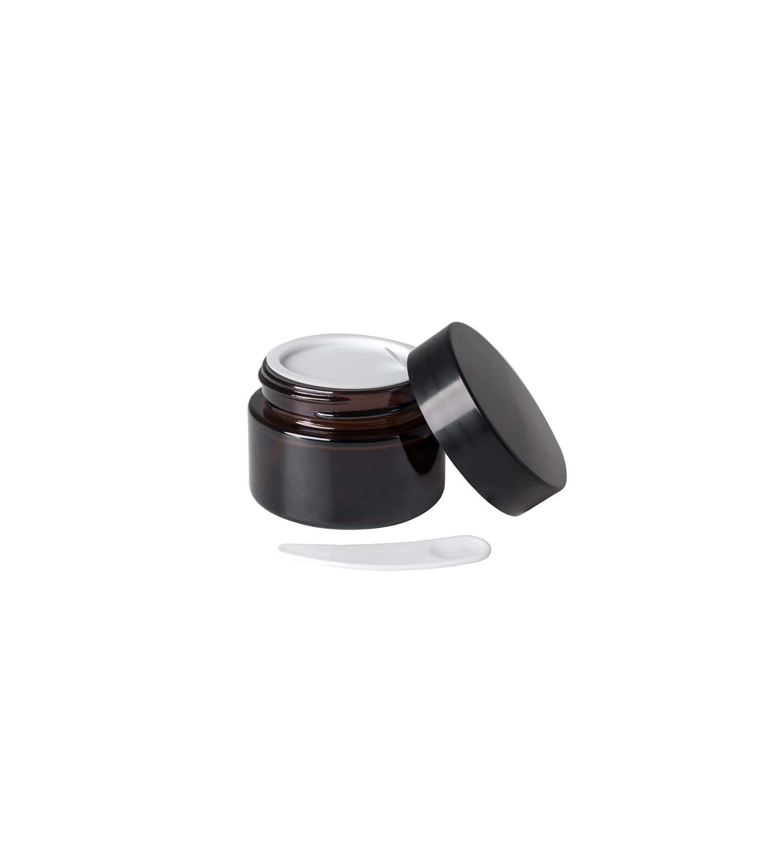 OverNews 1oz Amber Glass Jar  Empty Cosmetic Lotion Containers with Inner Liners Black Lid  Spatula 1pcs amber - Buy Online on SooperMarket.com