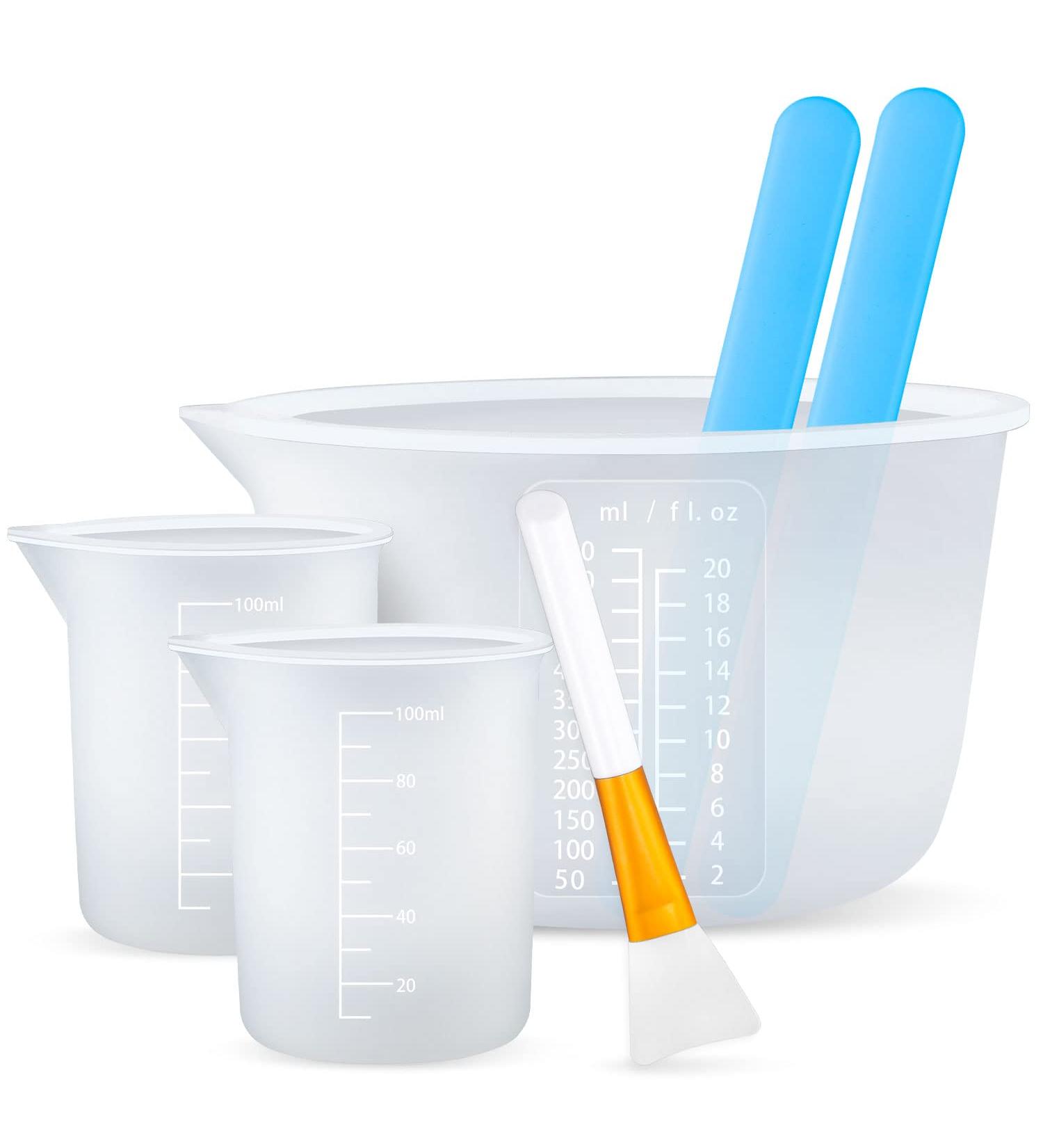 6 Pcs Silicone Measuring Cups for Resin - 600ml/20oz & 100ml Mixing Cups with Stir Sticks and Brushes - Resin Supplies for Molds - Buy Online on SooperMarket.com