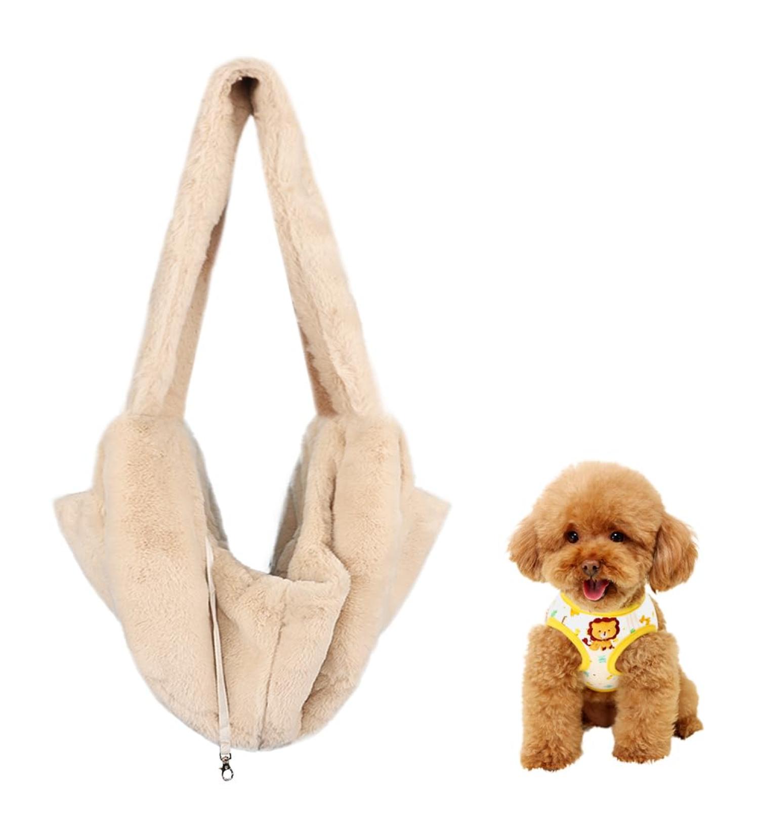 Warm Plush Small Dog Sling Cat Carrier Hand-Free Pet Sling Carrier Pet Puppy Travel Bag Cat Carrier Shoulder Bag Outdoor Travel Puppy Carrier Bag for Daily Walk Travel Outdoor Beige - Buy Online on SooperMarket.com