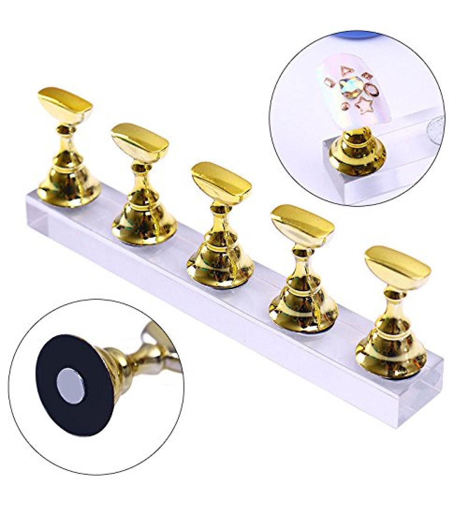 New Magnetic Acrylic Manicure Tools Nail Practice Hand Nail Exercise Base Nail Supplies Nail Tips Gold Display Stand - Buy Online on SooperMarket.com