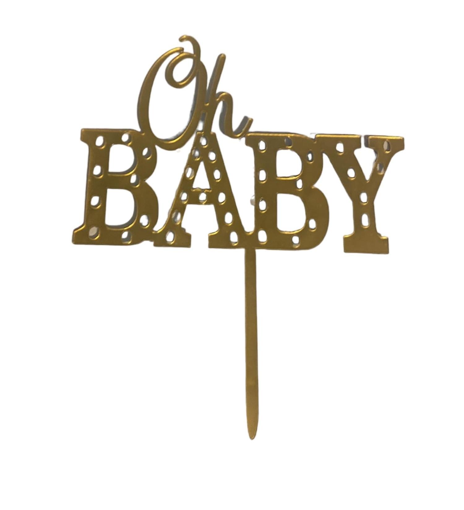 Gold Acrylic Oh Baby Cake Topper - Perfect for Baby Showers and New Baby Celebrations