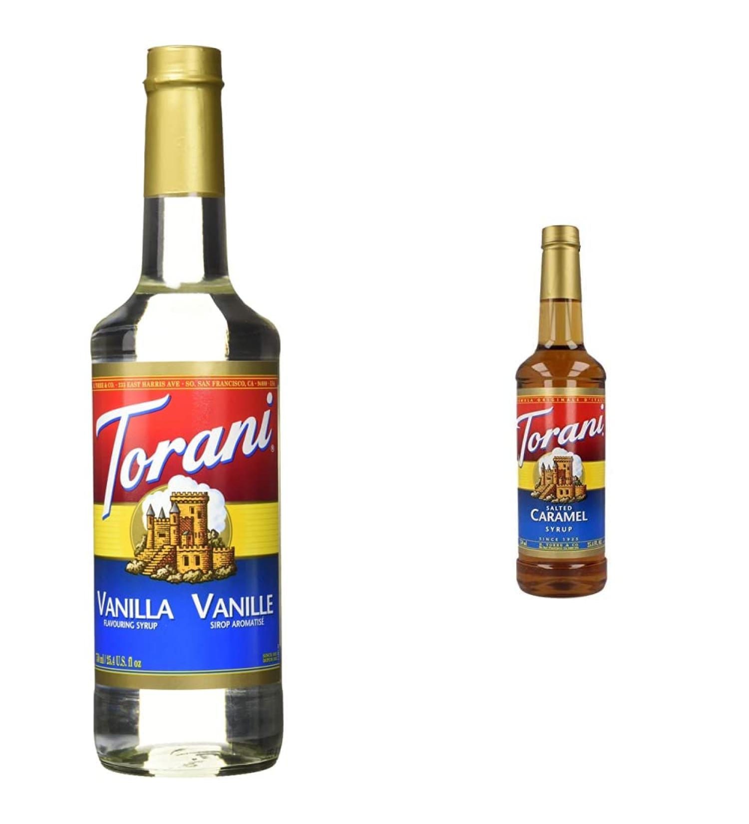 Torani Vanilla Coffee Syrups 0.75 L & Salted Caramel Flavour Syrup PET (Plastic) 750ml - Buy Online on SooperMarket.com