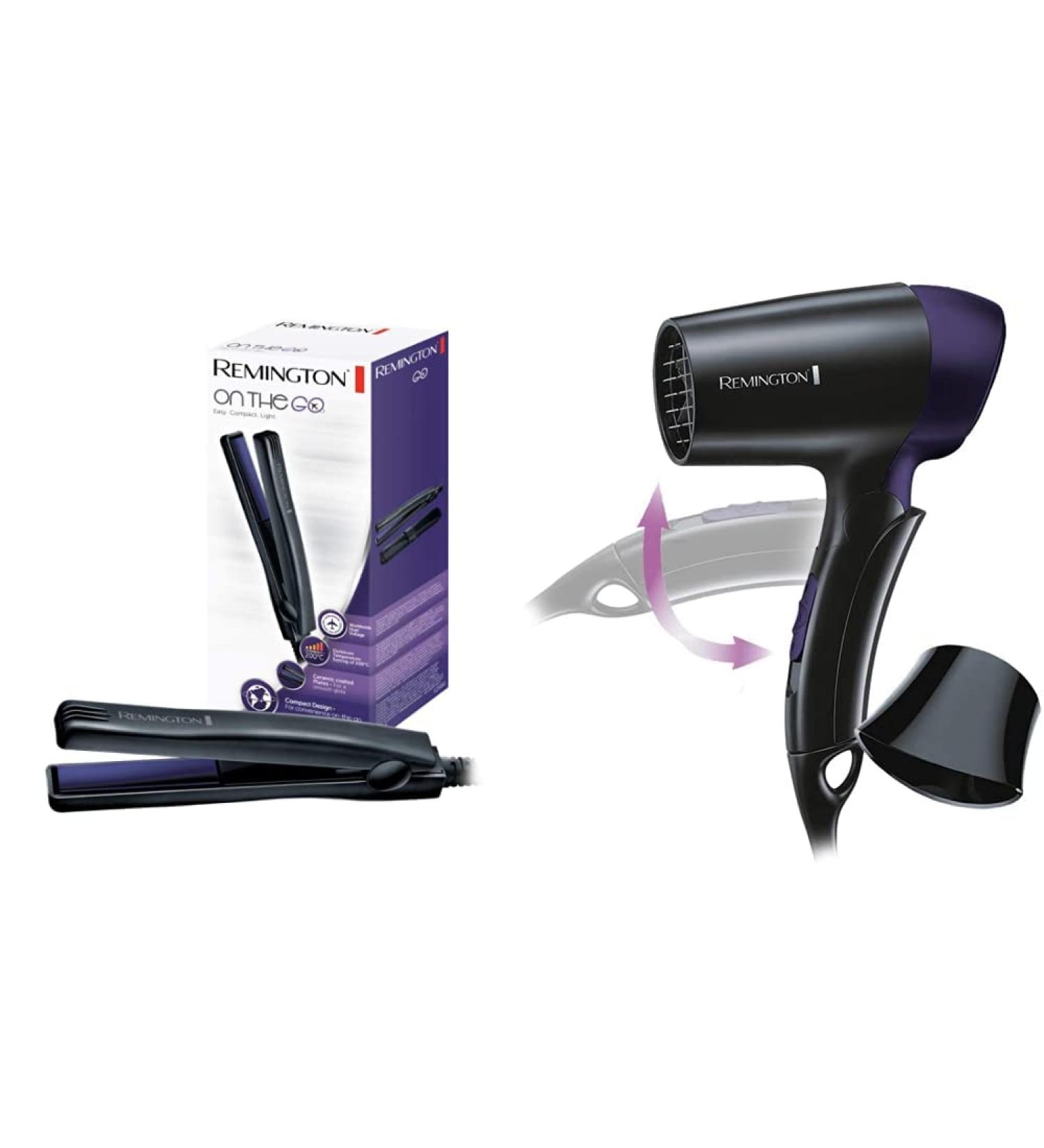 Remington Styling Travel Set - Mini Hair Straightener & Foldable 1400W Travel Dryer | Perfect for On-The-Go Styling - Buy Online on SooperMarket.com