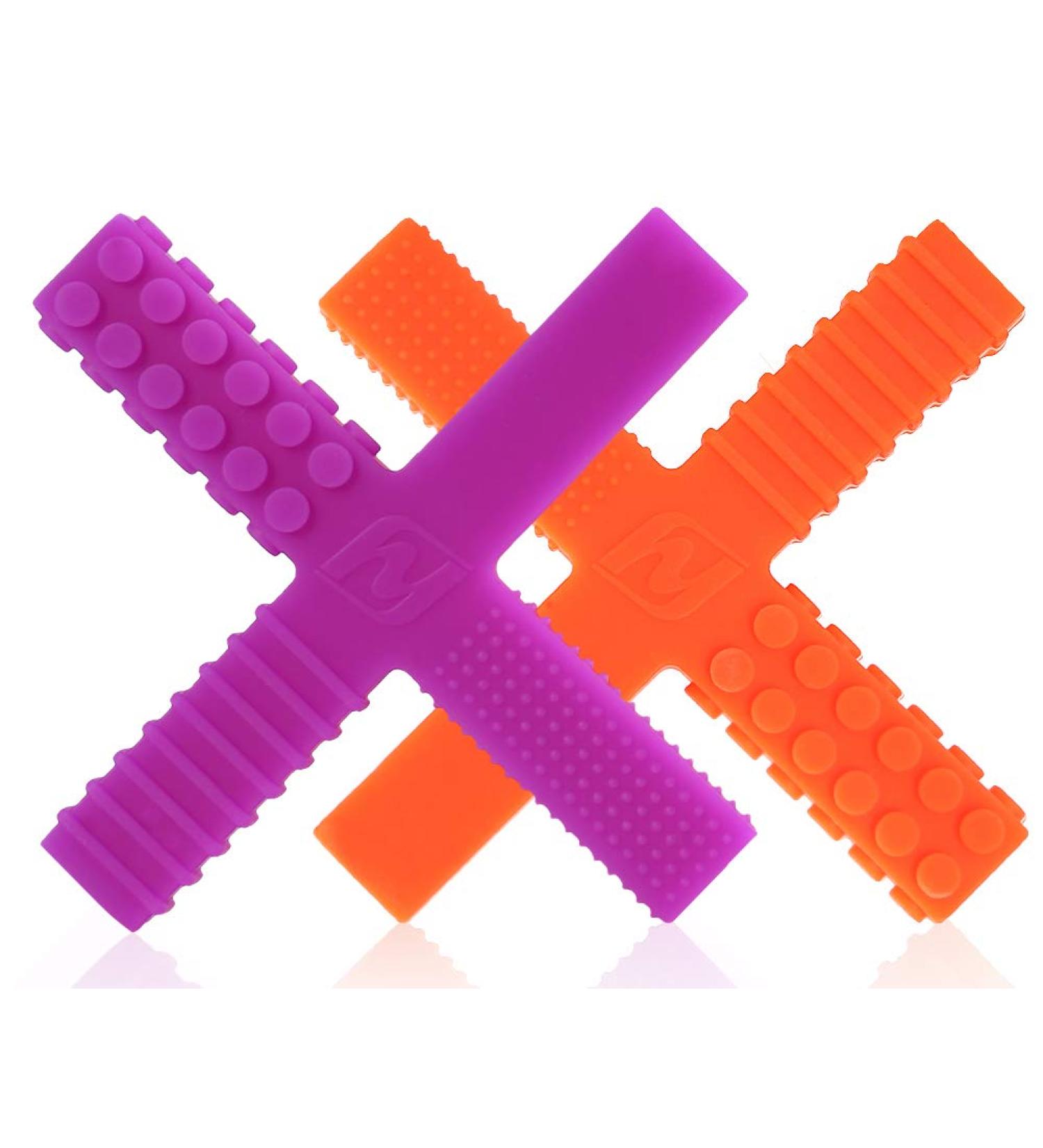 Sensory Chew Stick Toys for Kids with Autism ADHD - 2 Pack Medium Hardness Teething Tubes with 4 Textures - Purple/Orange - Buy Online on SooperMarket.com