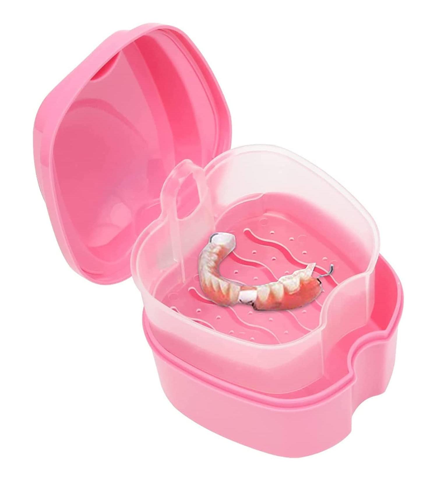Retainer Case Portable Denture Box Easy-Clean Orthodontic Case Dental Braces Storage for Invisible Aligner False Teeth Container Mouth Guard Case Retainer Cleaner Holder (Pink) - Buy Online on SooperMarket.com