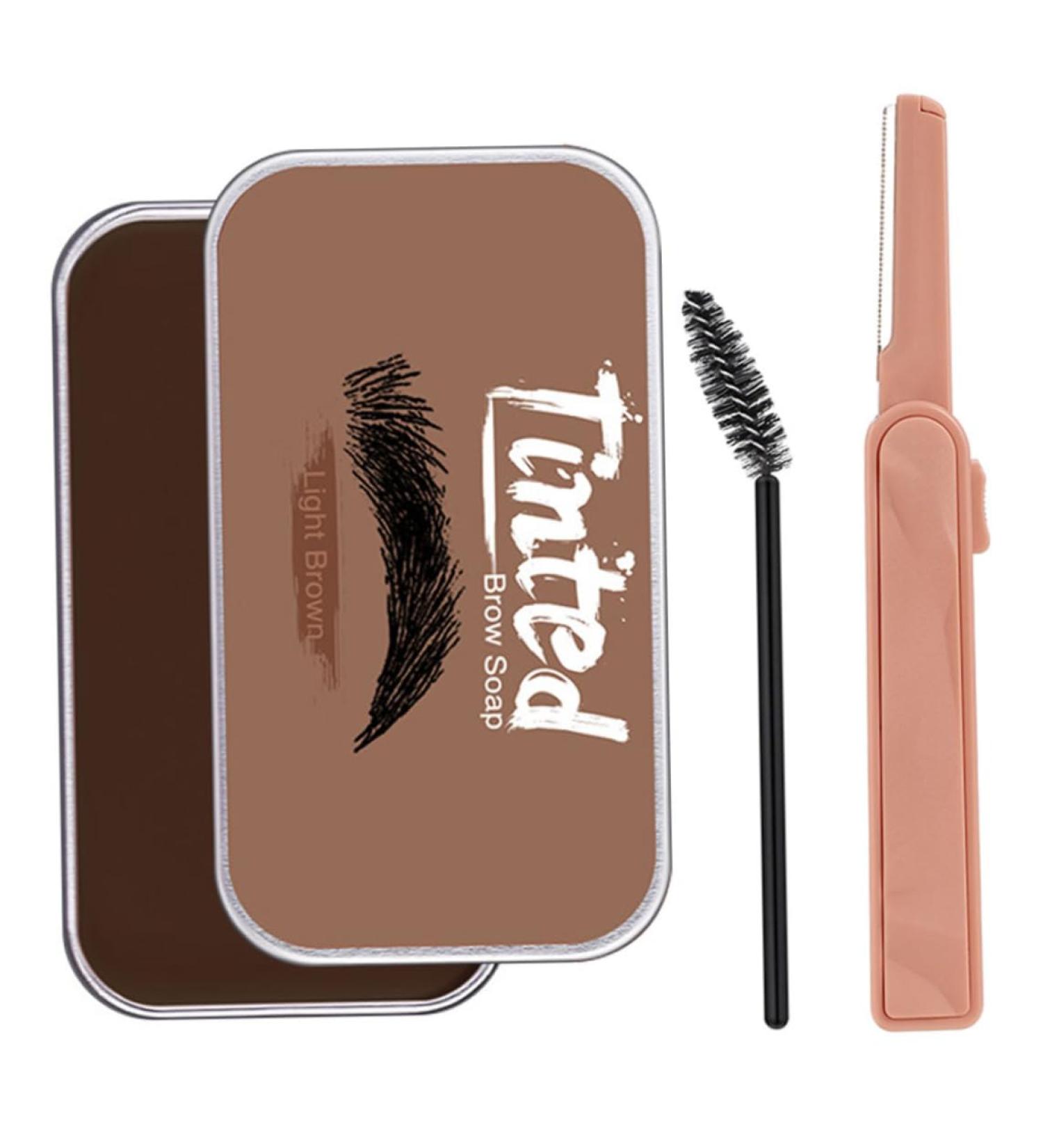 Eyebrow Soap Kit Long Lasting Eyebrow Shaping Wax with Brow Trimmer Brush Brown - Buy Online on SooperMarket.com