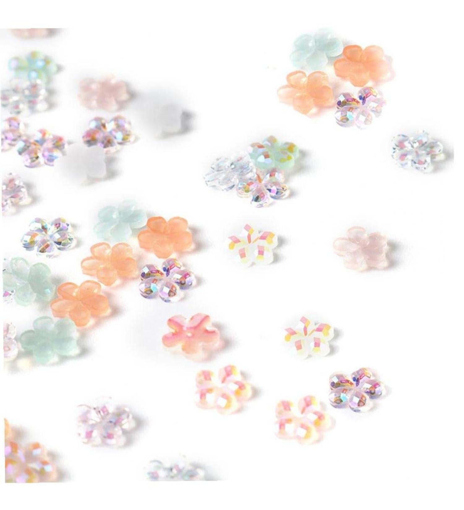100pcs Flat Back Beads Nail 3D Flower Rhinestones Mix Aurora Five-Petal Flower Charms for Nail Art DIY 6mm - Buy Online on SooperMarket.com