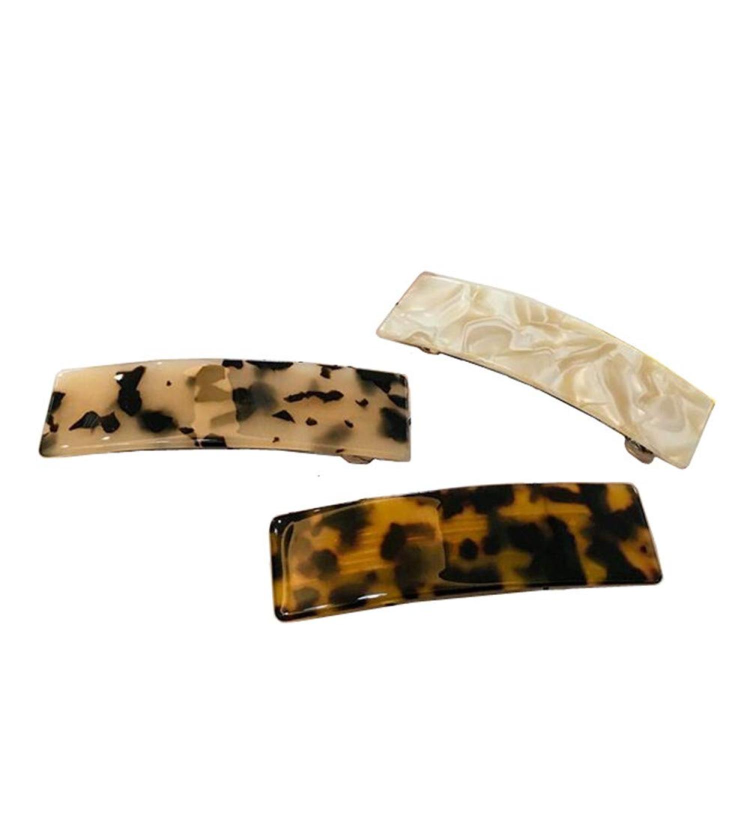 Tortoise Shell Cellulose Acetate Hair Barrettes - French Design 3 Pack - Buy Online on SooperMarket.com