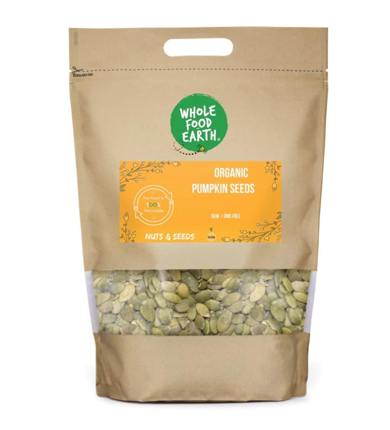 Wholefood Earth Organic Pumpkin Seeds 500g - Raw, GMO-Free, Vegan | High Fibre & Protein | Certified Organic - Buy Online on SooperMarket.com