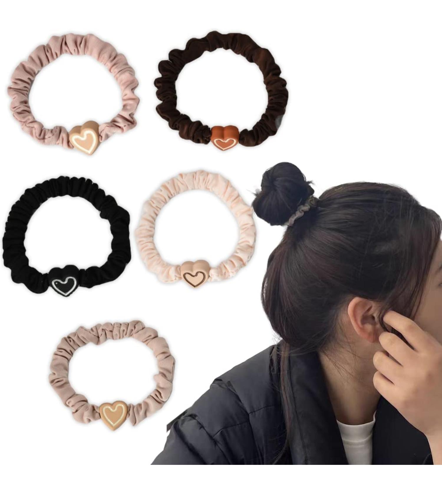 Heart Elastic Hair Ties for Women Girls Heart Hair Scrunchies Non Slip Ponytail Holders Satin Heart Shaped Scrunchie for Women Heart Hair Accessories Elastic Hair Band - Buy Online on SooperMarket.com