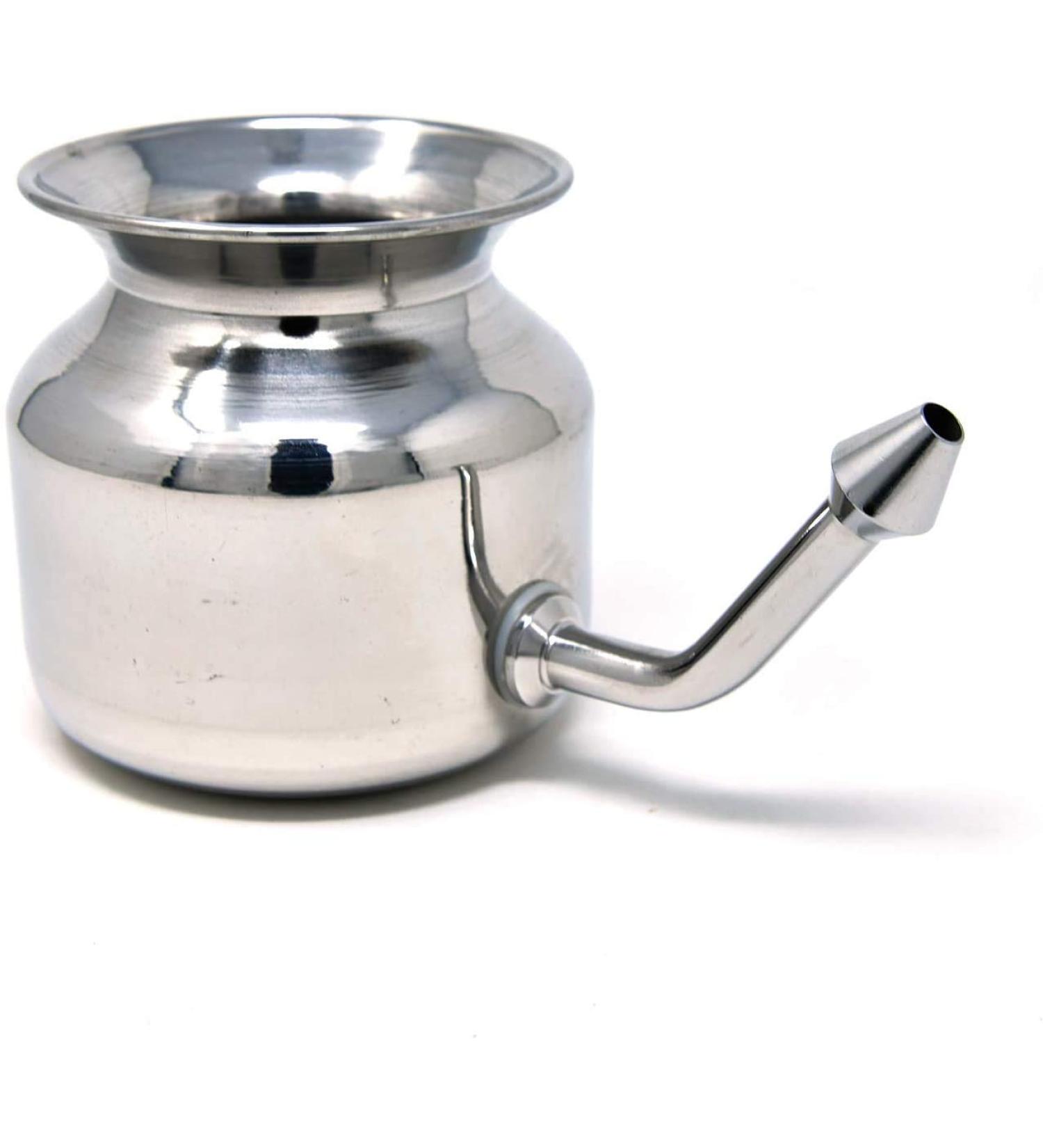 304 Grade Stainless Steel Ayurvedic Jal Neti Pot for Sinus Congestion and Nasal Cleansing - Buy Online on SooperMarket.com