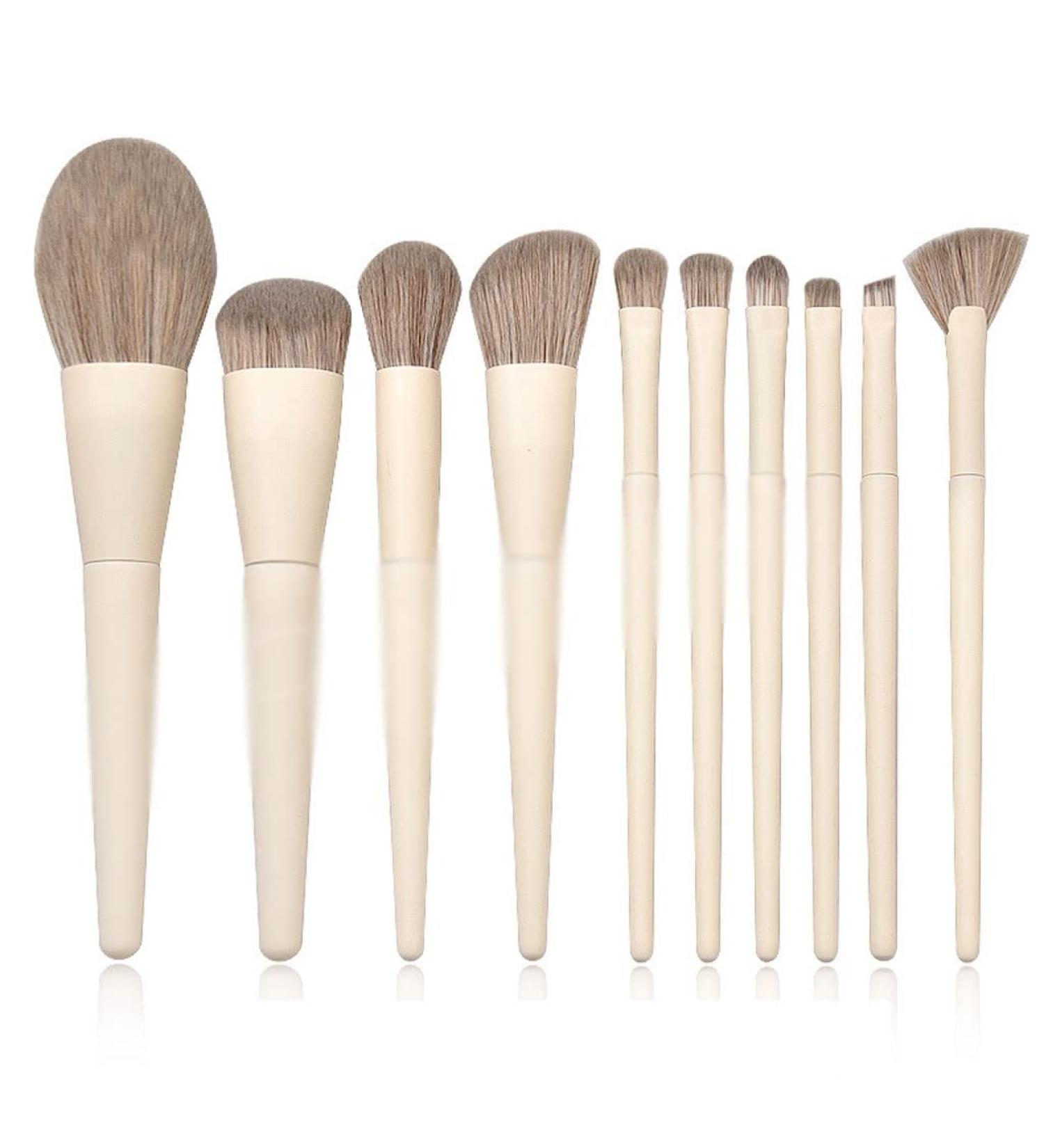 DFHBFG 10-Piece Wooden Handle Makeup Brush Set - Large Powder Eye Shadow Blush & High Gloss Brushes for Flawless Application | International Shipping Available - Buy Online on SooperMarket.com