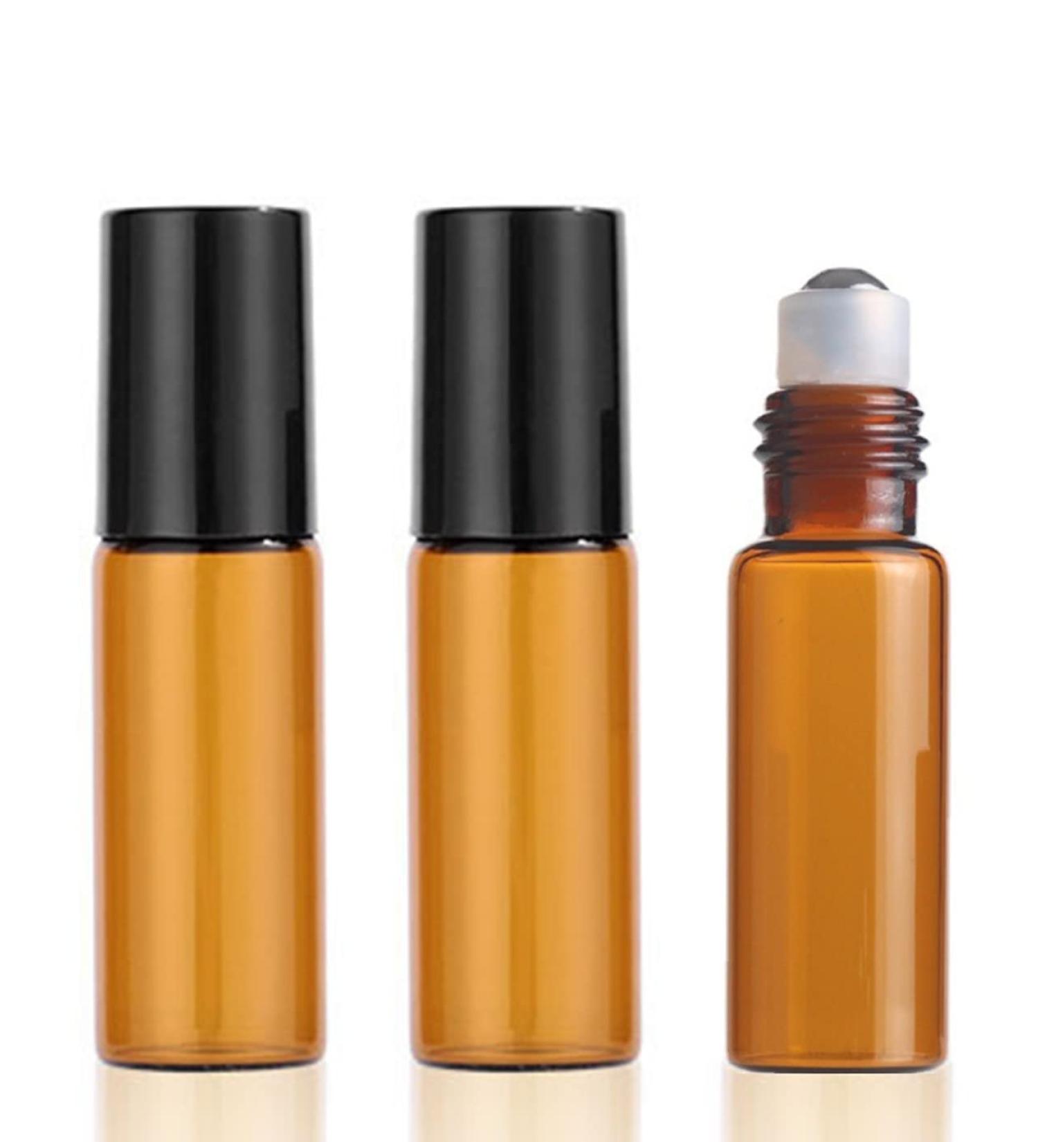 4PCs Brown Roll-On Glass Bottles for Essential Oils Refillable 5ml Aromatherapy & Perfume Roller Bottles - Buy Online on SooperMarket.com