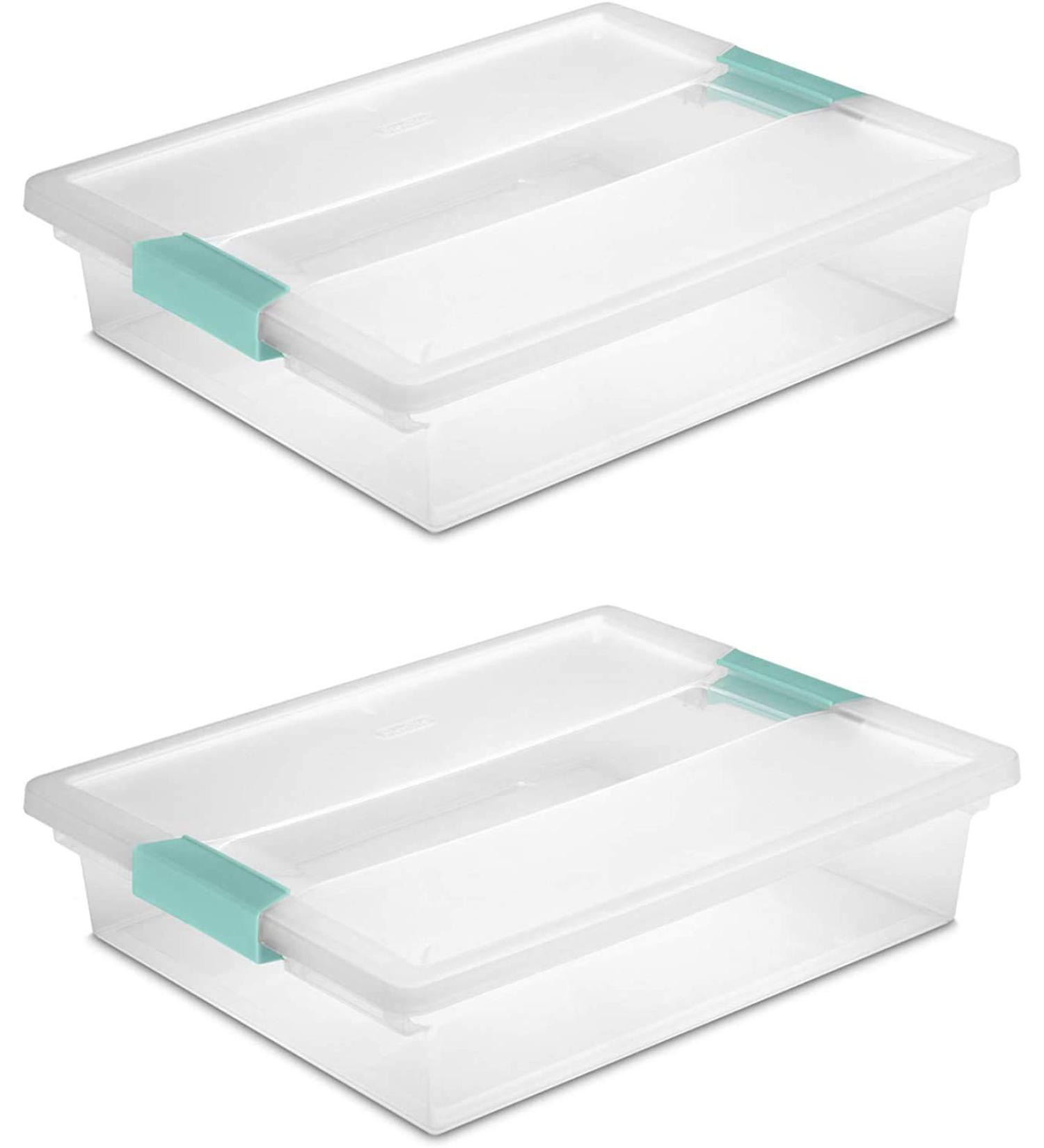 STERILITE 19638606 Large Clip Box, Clear with Blue Aquarium Latches 2 pieces (Large)