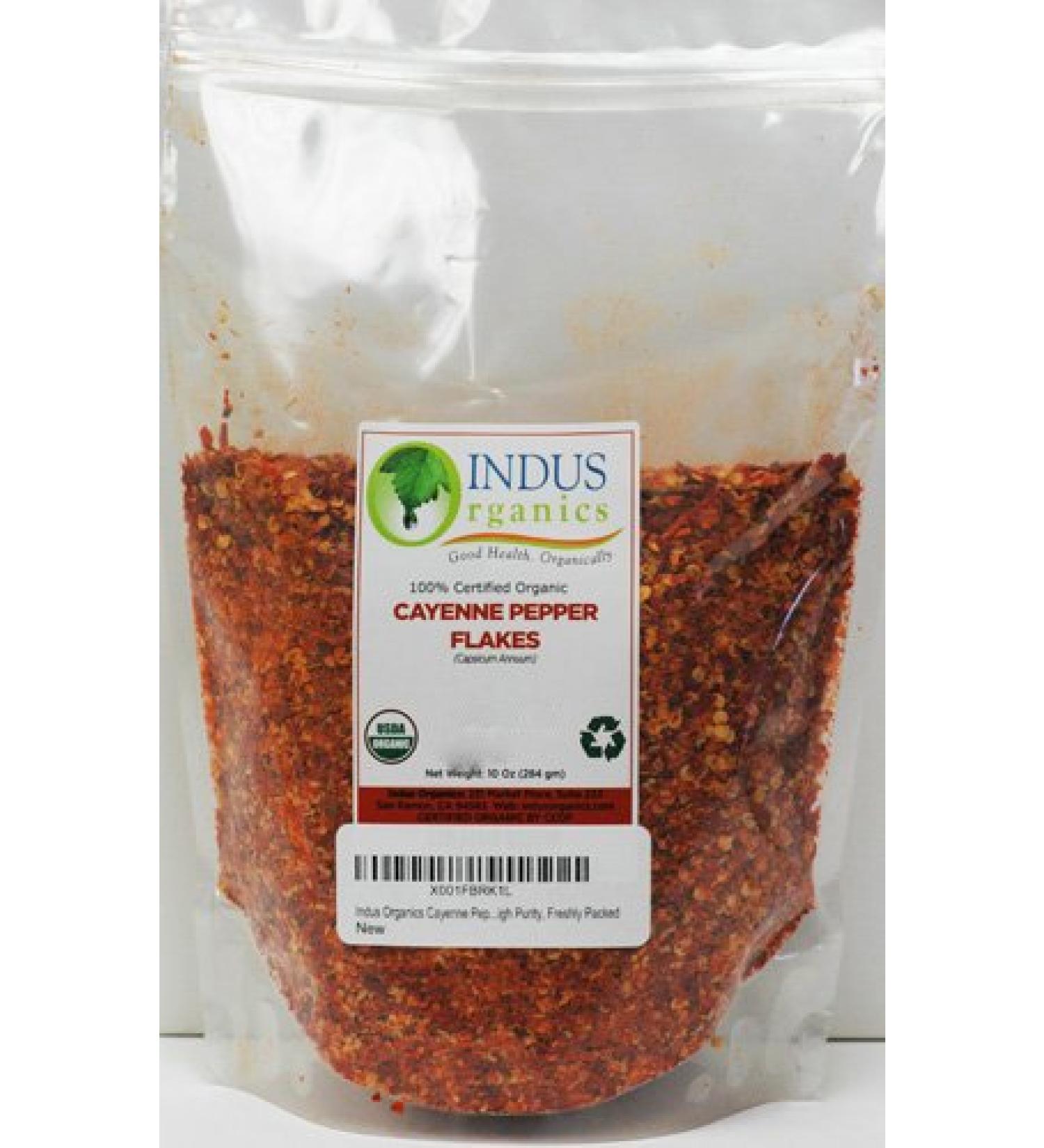 Indus Organics Cayenne Pepper Flakes (40,000 SHU) 10 Oz Bag - Premium Grade, High Purity, Freshly Packed - Buy Online on SooperMarket.com
