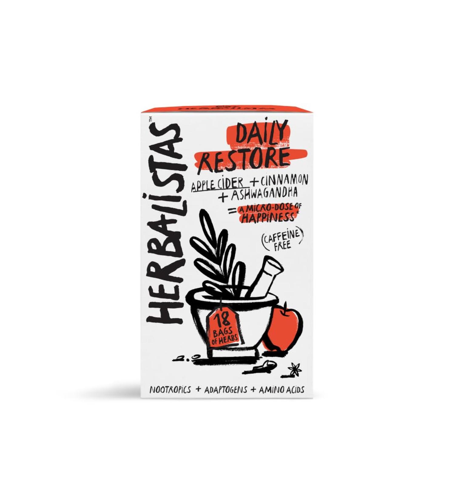 Herbalistas Daily Restore Tea | Apple Cider Cinnamon & Ashwagandha Herbal Infusion | 18 Tea Bags, 40g - Buy Online on SooperMarket.com