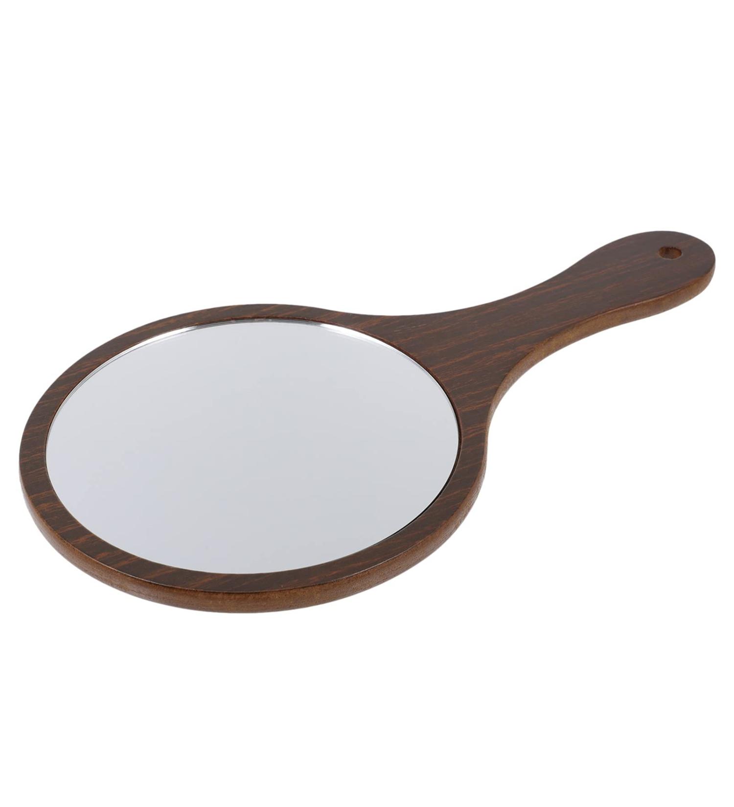 Beaupretty Handheld Makeup Mirror with Yellow Wood Handle - Portable Retro Vanity Pocket Mirror for Women - Outdoor Travel Mirror - 29.7x16.7cm - Buy Online on SooperMarket.com