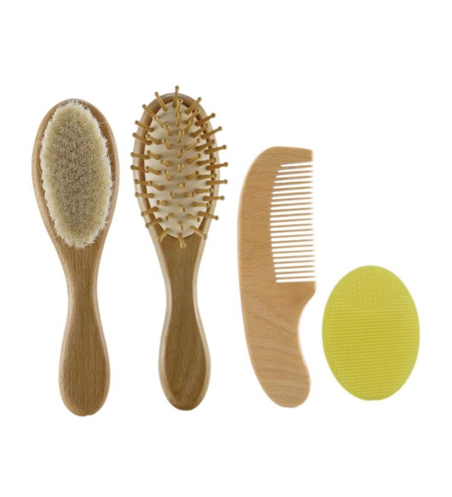 Healeved 4 Pcs Baby Hair Brush Comb Scalp Scrubber Spa Kit - Natural Soft Brushes for Baby Shampoo & Detangling - Children's Bathing Supply and Baby Care Set - Buy Online on SooperMarket.com