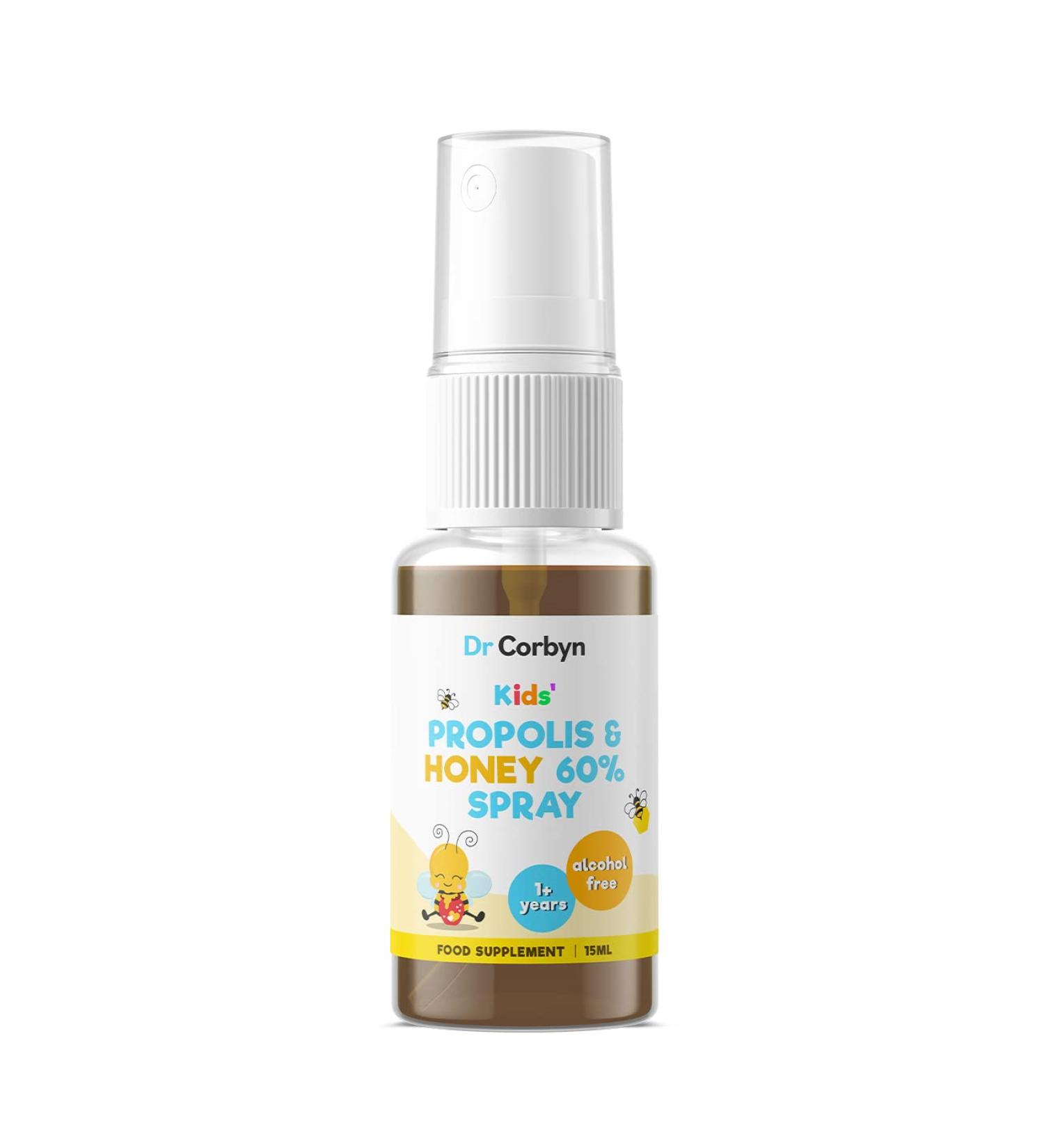 Dr Corbyn Kids' Propolis & Honey 60% Spray 15ml - Natural Sore Throat Comfort | Alcohol-Free & UK Made - Buy Online on SooperMarket.com