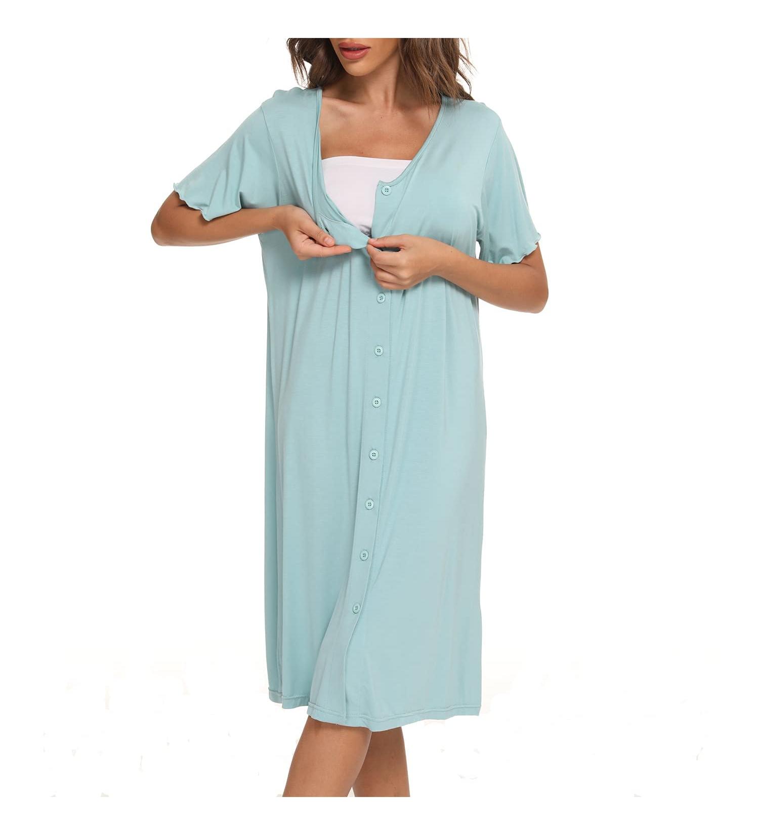 Jecarden Women's Short Sleeve Maternity Nightgown - Comfortable Modal Cotton Sleepwear in Green - Buy Online on SooperMarket.com
