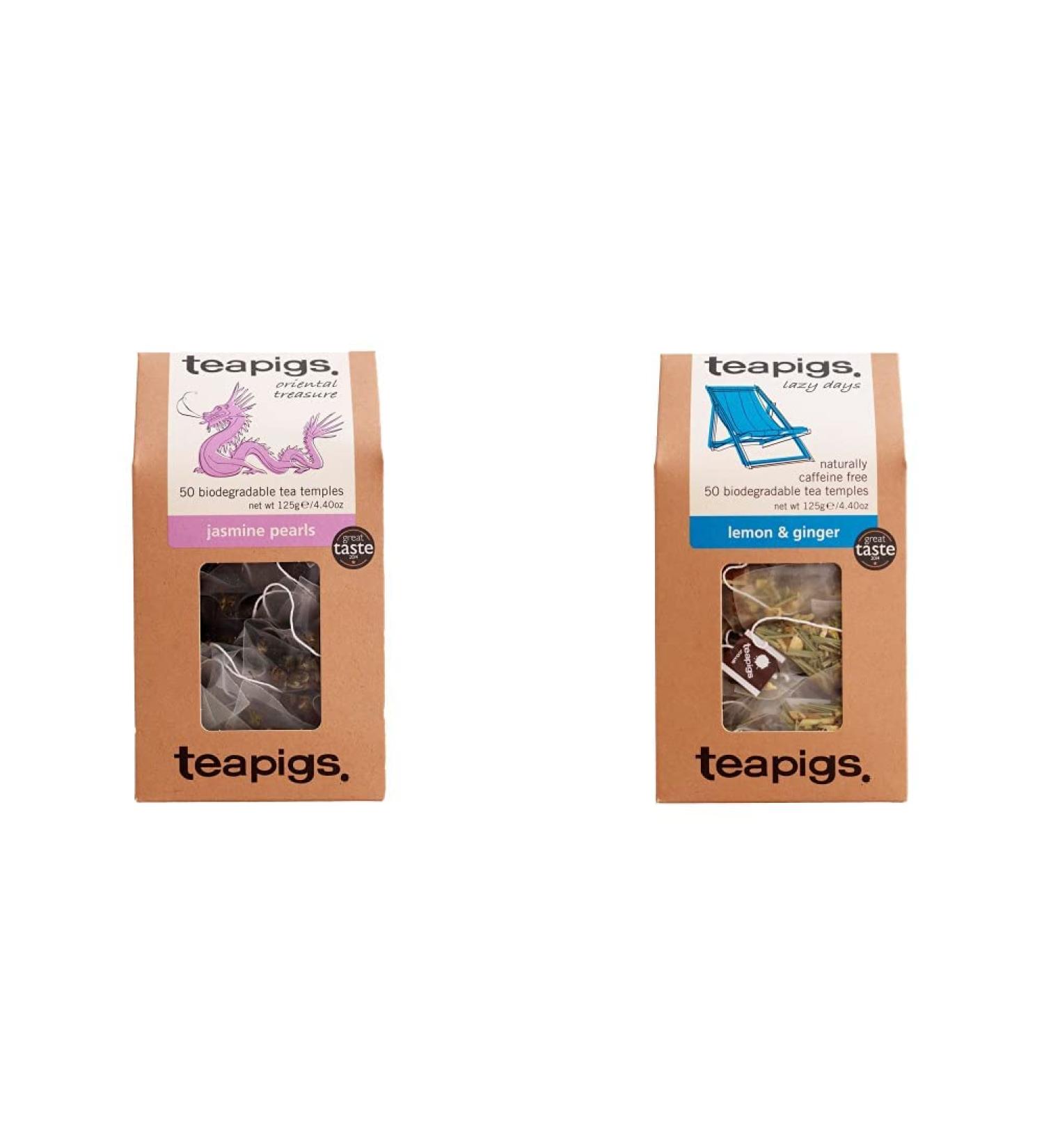 Teapigs Jasmine Pearls Tea Bags Made With Whole Leaves(1 Pack of 50 Tea Bags) & Teapigs Lemon and Ginger Tea Bags Made With Whole Leaves (1 Pack of 50 Tea Bags) + Ginger Tea Bags 50 Count (Pack of 1) - Buy Online on SooperMarket.com