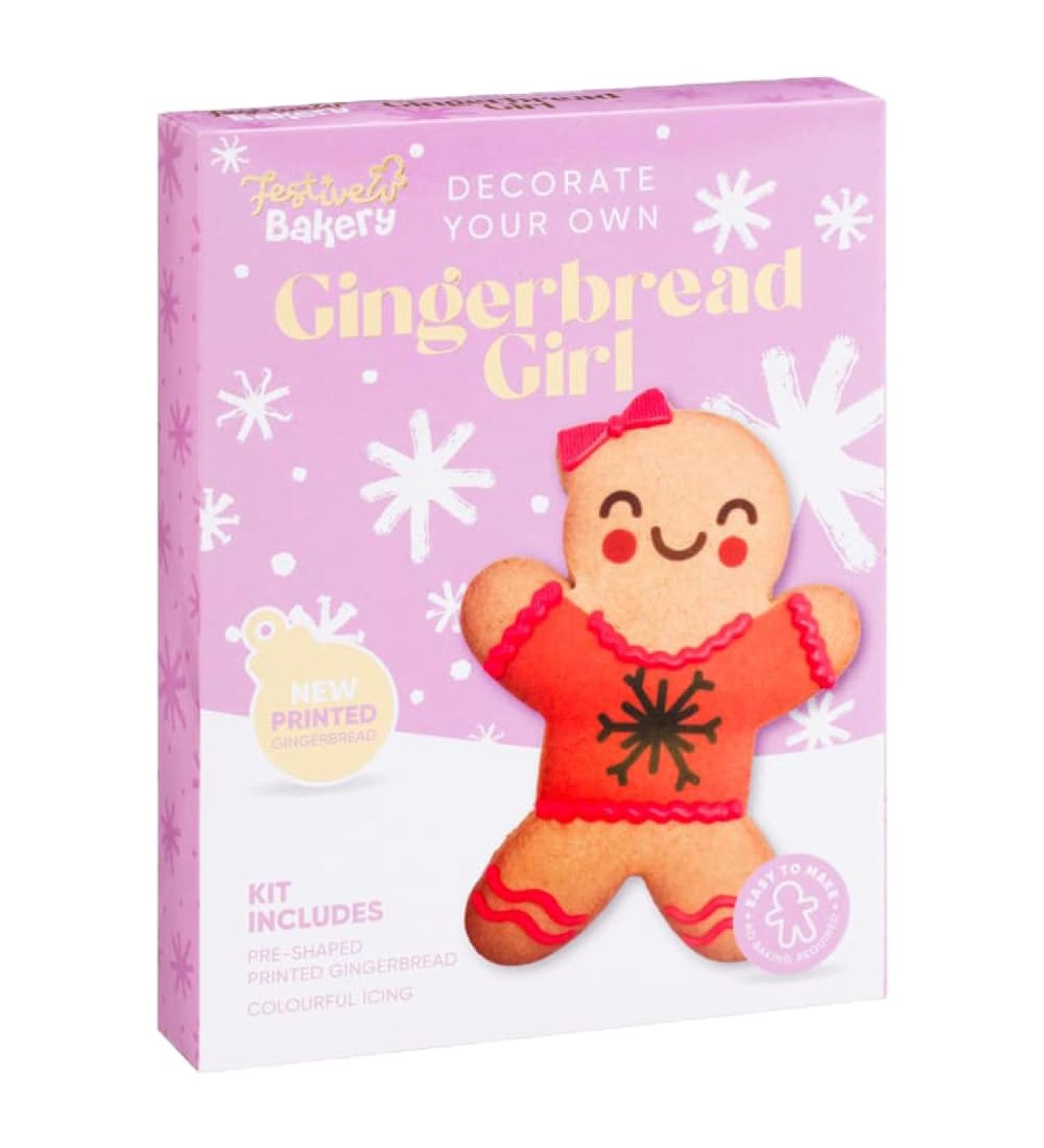 1 x 115g Gingebread Girl Kit Candy Decoration Icing Pre-Baked Cookie Biscuit Christmas Snack Stocking Filler
