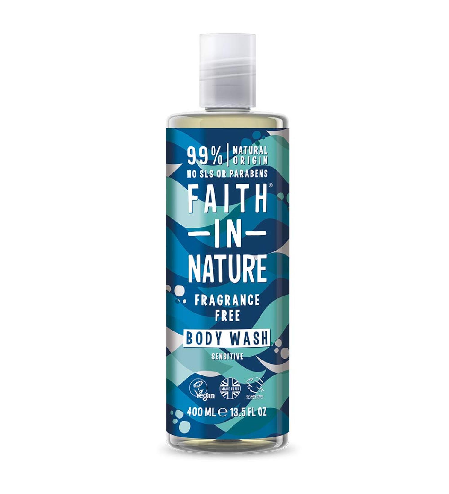 Faith In Nature Natural Fragrance Free Body Wash Sensitive Vegan and Cruelty Free No SLS or Parabens 400 ml Fragrance Free 400 ml (Pack of 1)