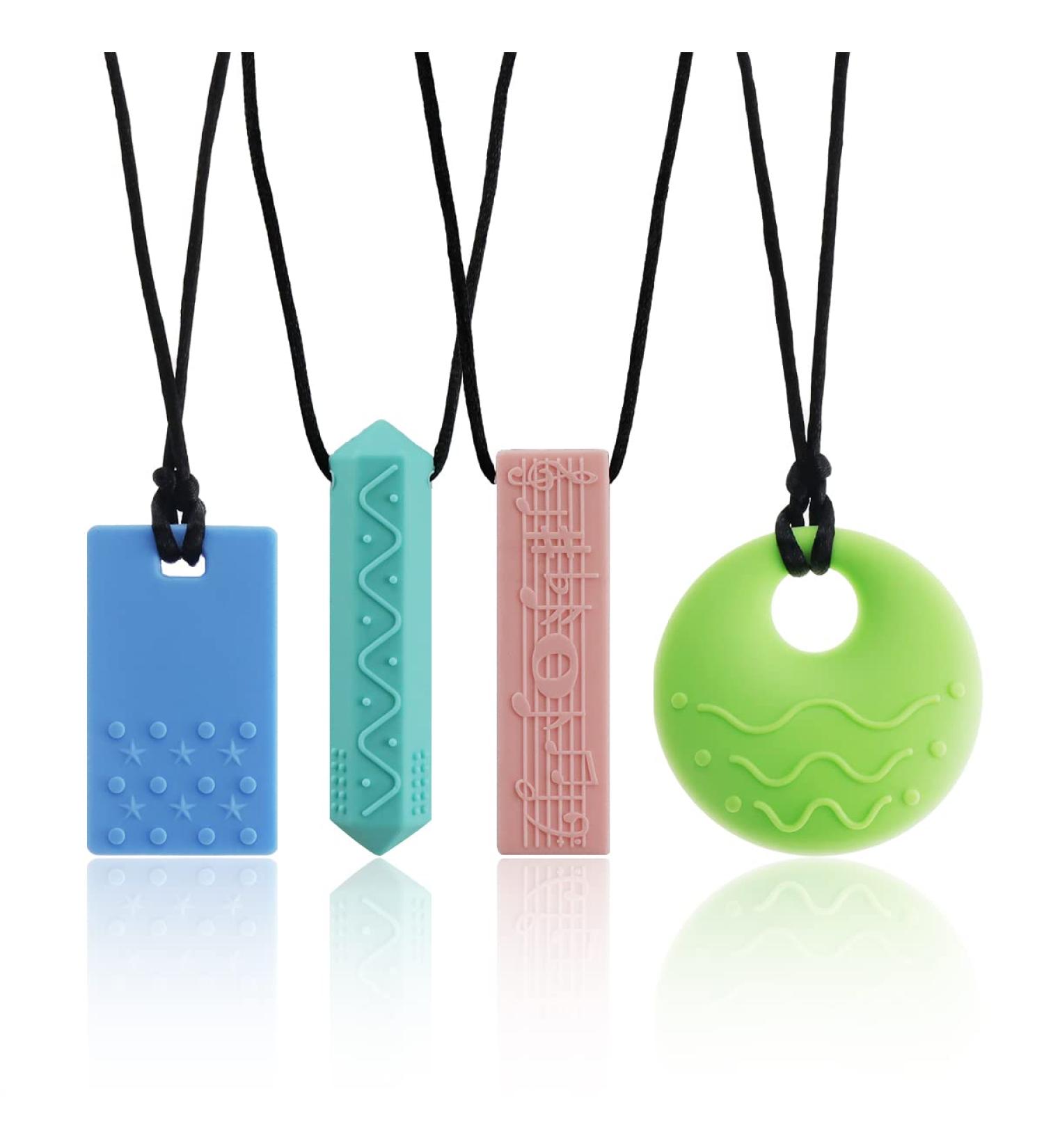 Sensory Chew Necklaces (4 Pack) for ADHD Autism Biting | BPA Free Silicone Chewelry Necklace (Color 2) - Buy Online on SooperMarket.com
