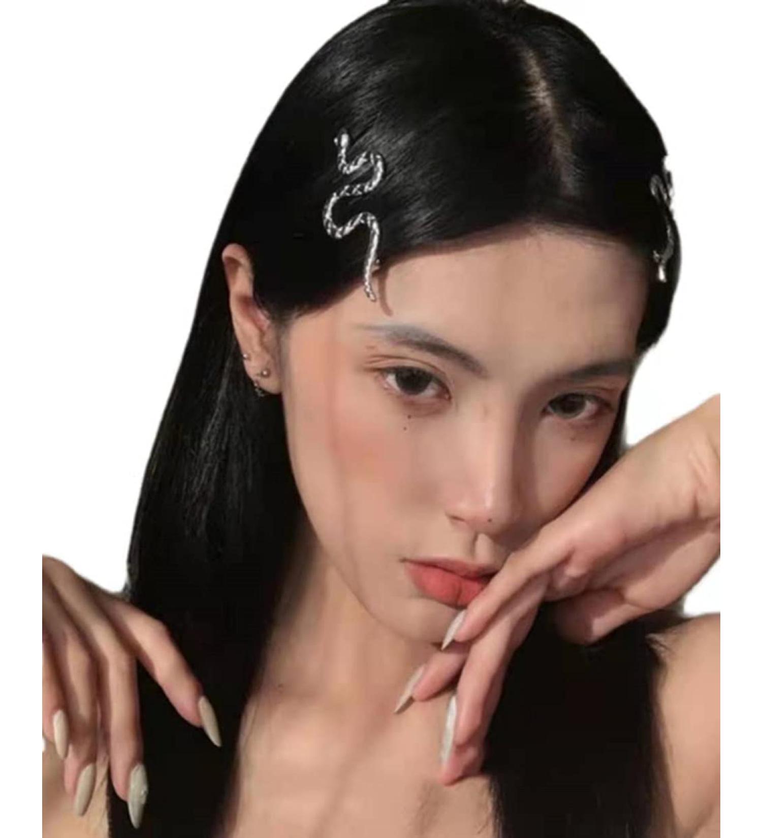 Silver Snake Hair Clips Set - Vintage Decorative Metal Barrettes for Women and Girls - 2pcs Punk Hair Pins for Thick and Thin Hair - Buy Online on SooperMarket.com