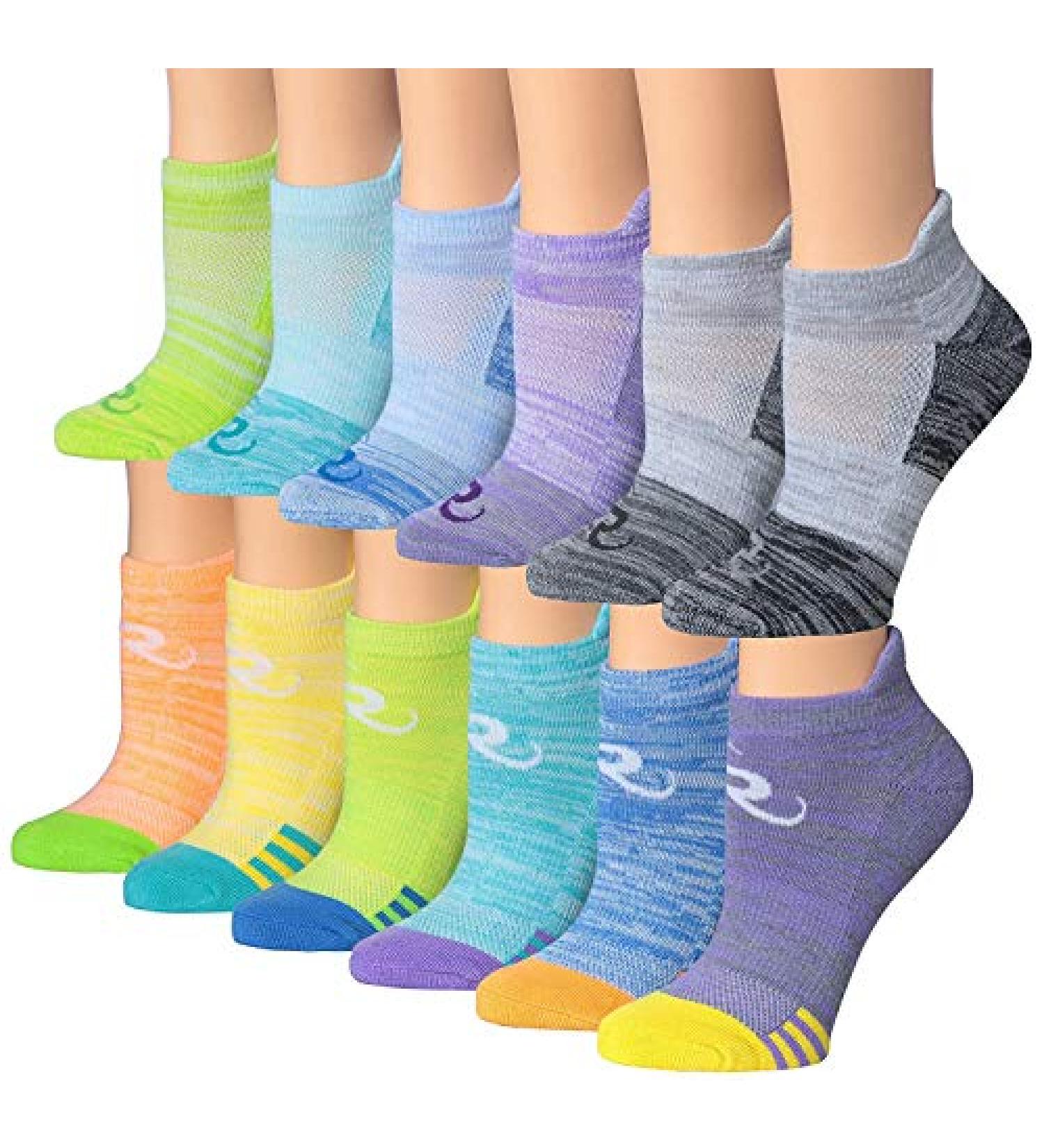 RONNOX Women's 12-Pairs Low Cut Running & Athletic Performance Tab Socks Small-Medium Space Dye