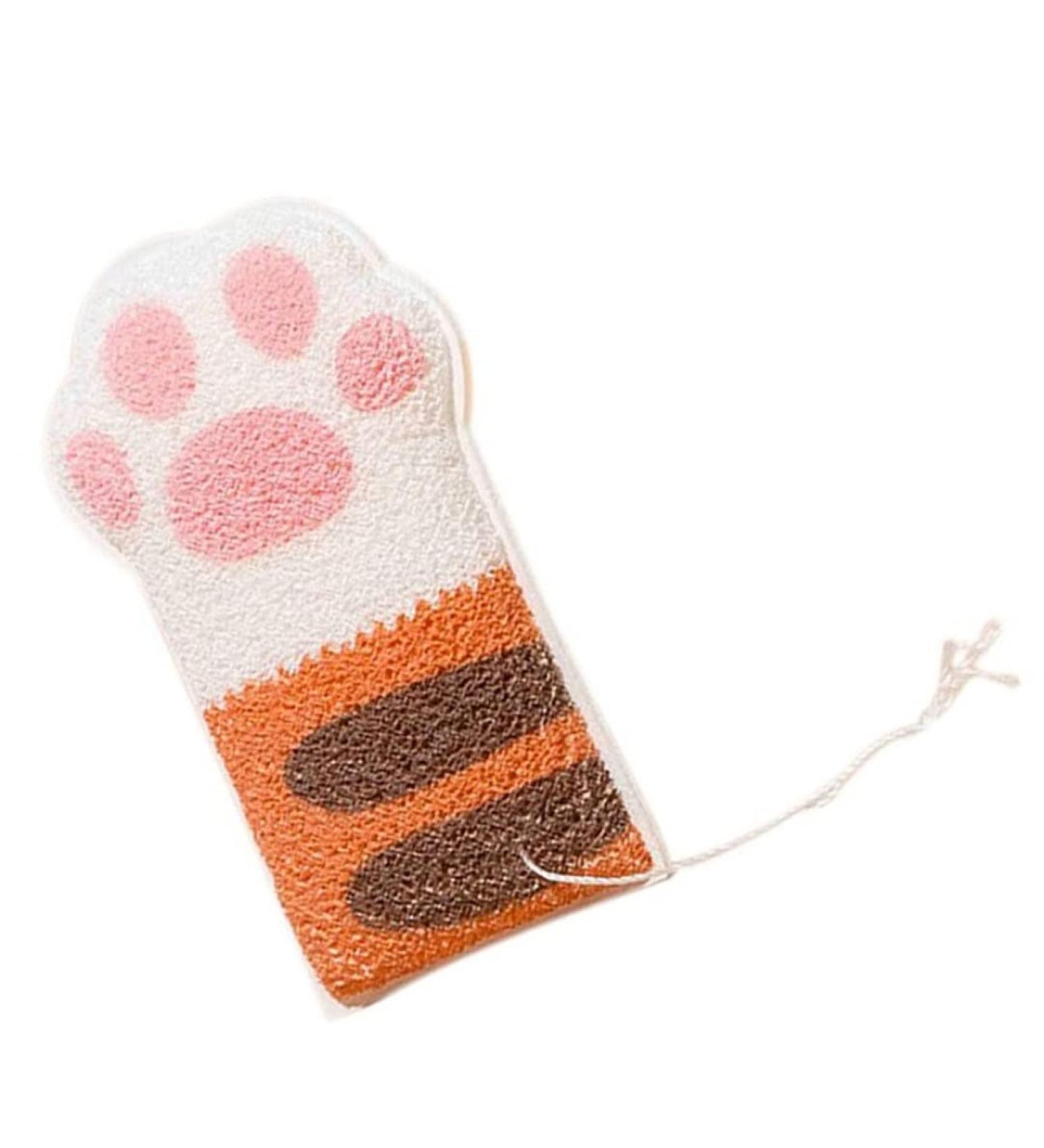 Body Exfoliating Sponge Elastic Bath Sponge Cute Bathing Clean Scrub Brush with 4 Cat Paws - Buy Online on SooperMarket.com