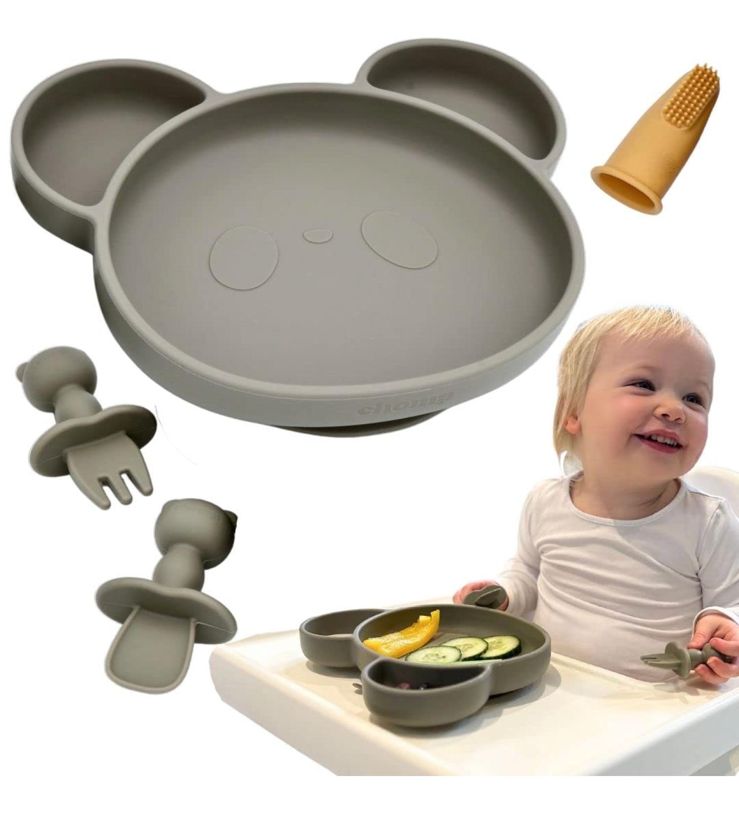 Sage Green Suction Plate Baby Cutlery Set with Toothbrush and Weaning Essentials - Dishwasher Safe - Buy Online on SooperMarket.com
