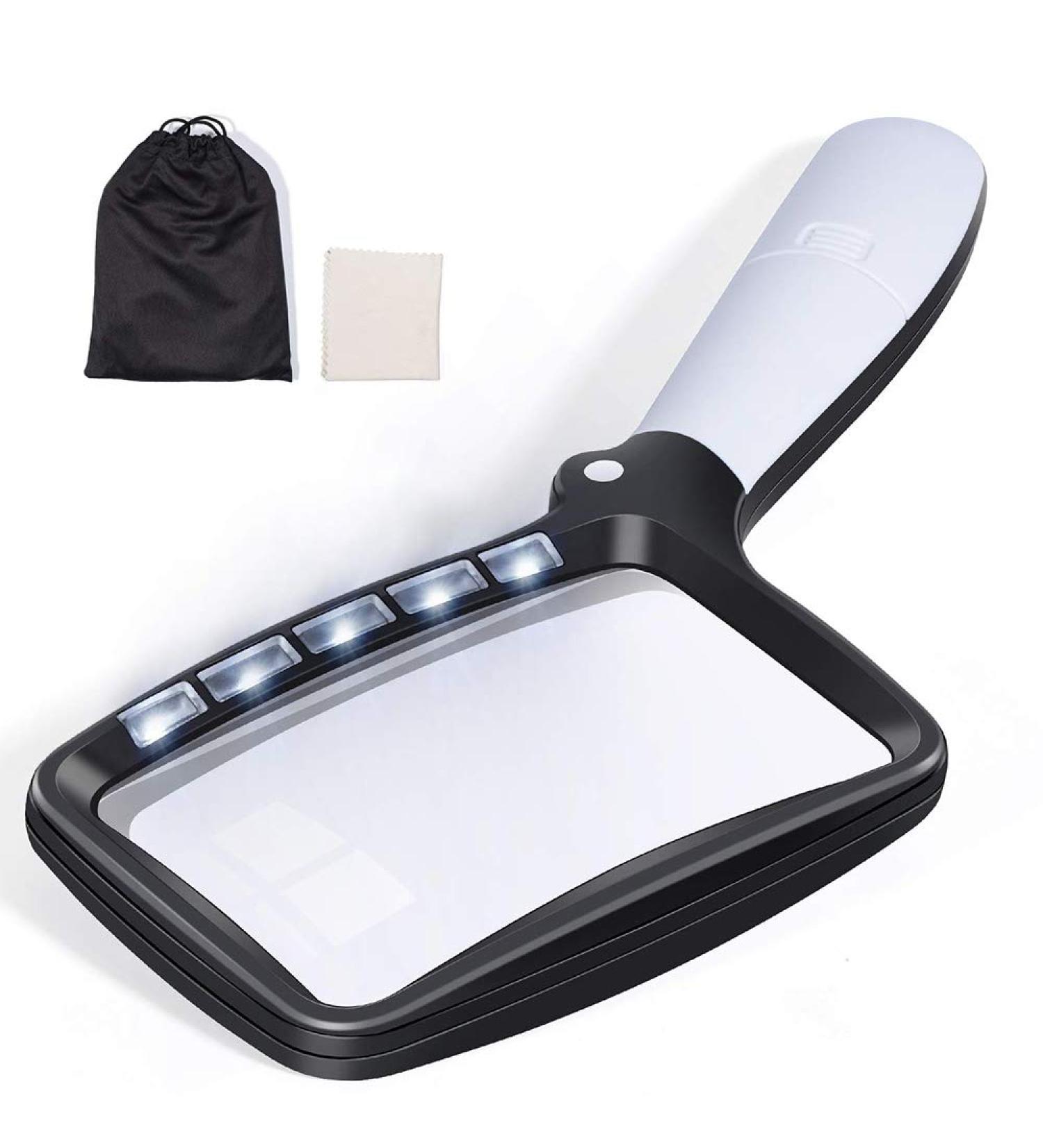 LED Lighted Magnifying Glass - 5 LED Handheld Foldable Reading Magnifier for Books Newspapers Maps Coins Jewellery Hobbies and Crafts - Buy Online on SooperMarket.com