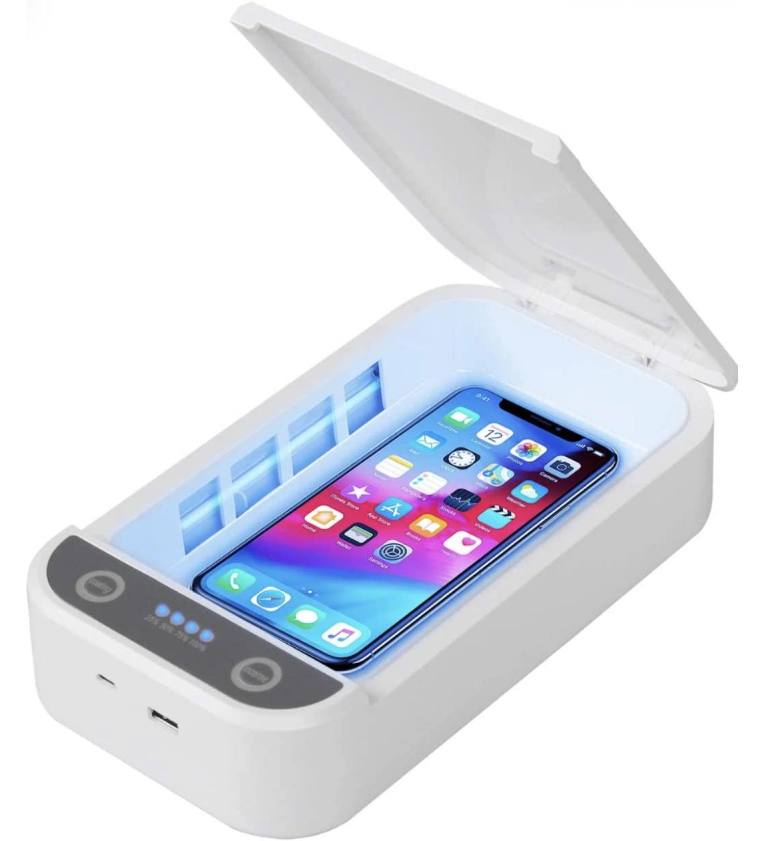 UV Phone Sanitizer and Charger Box | Quick 5 min Sanitizer | Can be Used While on The go | USB Compatible Charging | iOS Android Smartphones Watch Tools Keys - Buy Online on SooperMarket.com