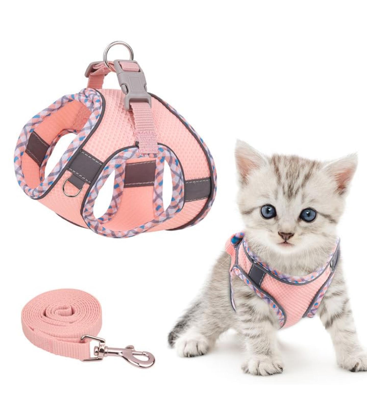 Brifit Cat Harness and Lead Set | Soft Mesh Adjustable Reflective Vest for Small Cats | Escape-Proof Kitten Harness with Leash | Pink XXS - Buy Online on SooperMarket.com