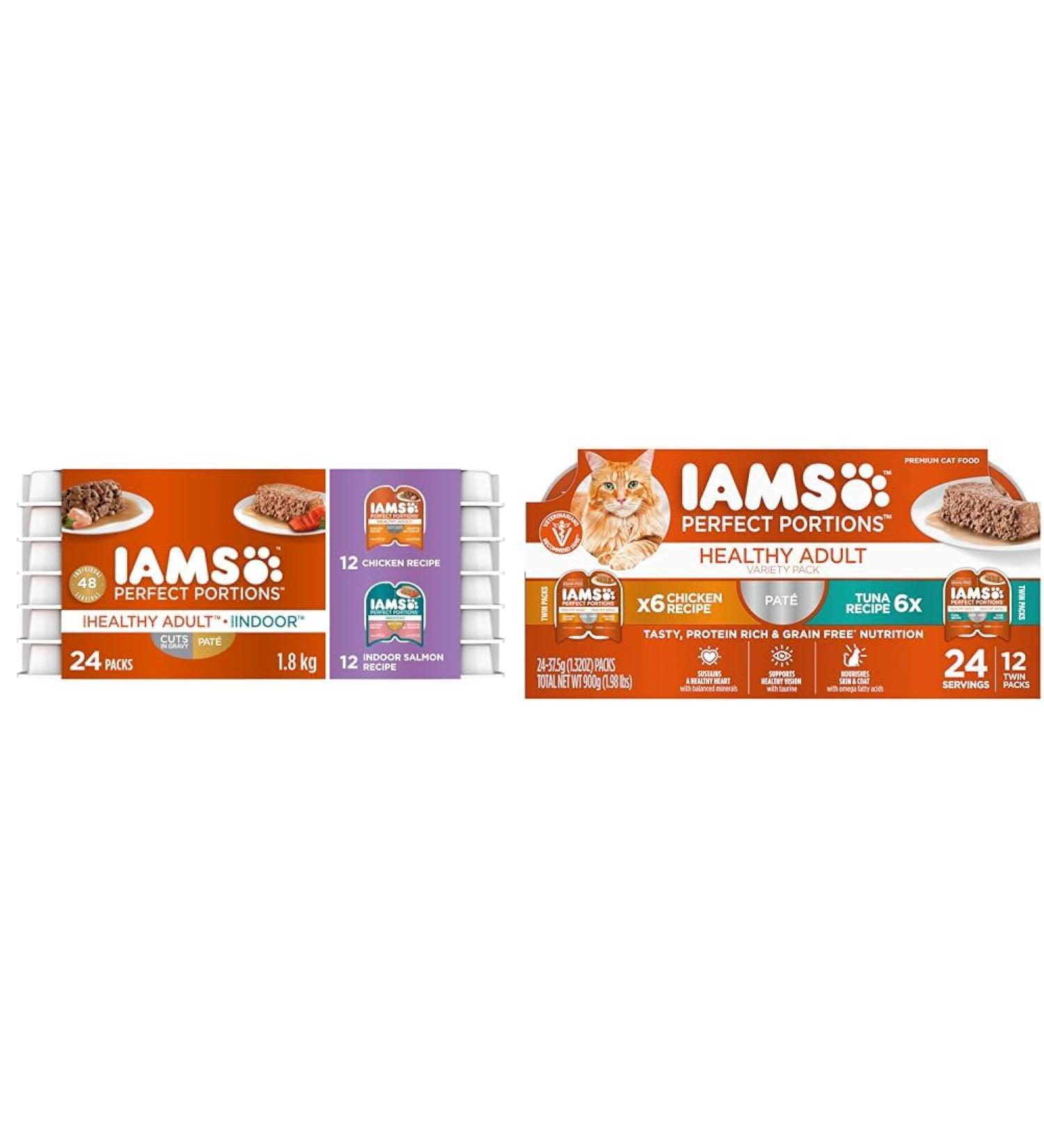 IAMS Perfect Portions Wet Cat Food Adult Grain Free & Perfect Portions Healthy Wet Cat Food Adult Grain Free Pat - Chicken and Tuna 75 g (Pack of 12) Chicken & Salmon Wet Cat Food+ Cat Food 2.6 oz. - Buy Online on SooperMarket.com
