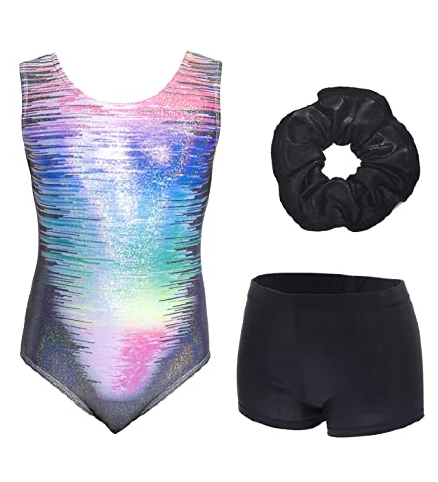 Aosva Girls Gymnastics Leotard Sparkle New Geometry Design | 9-10 Years (150CM) | Black Rainbow Set - Buy Online on SooperMarket.com