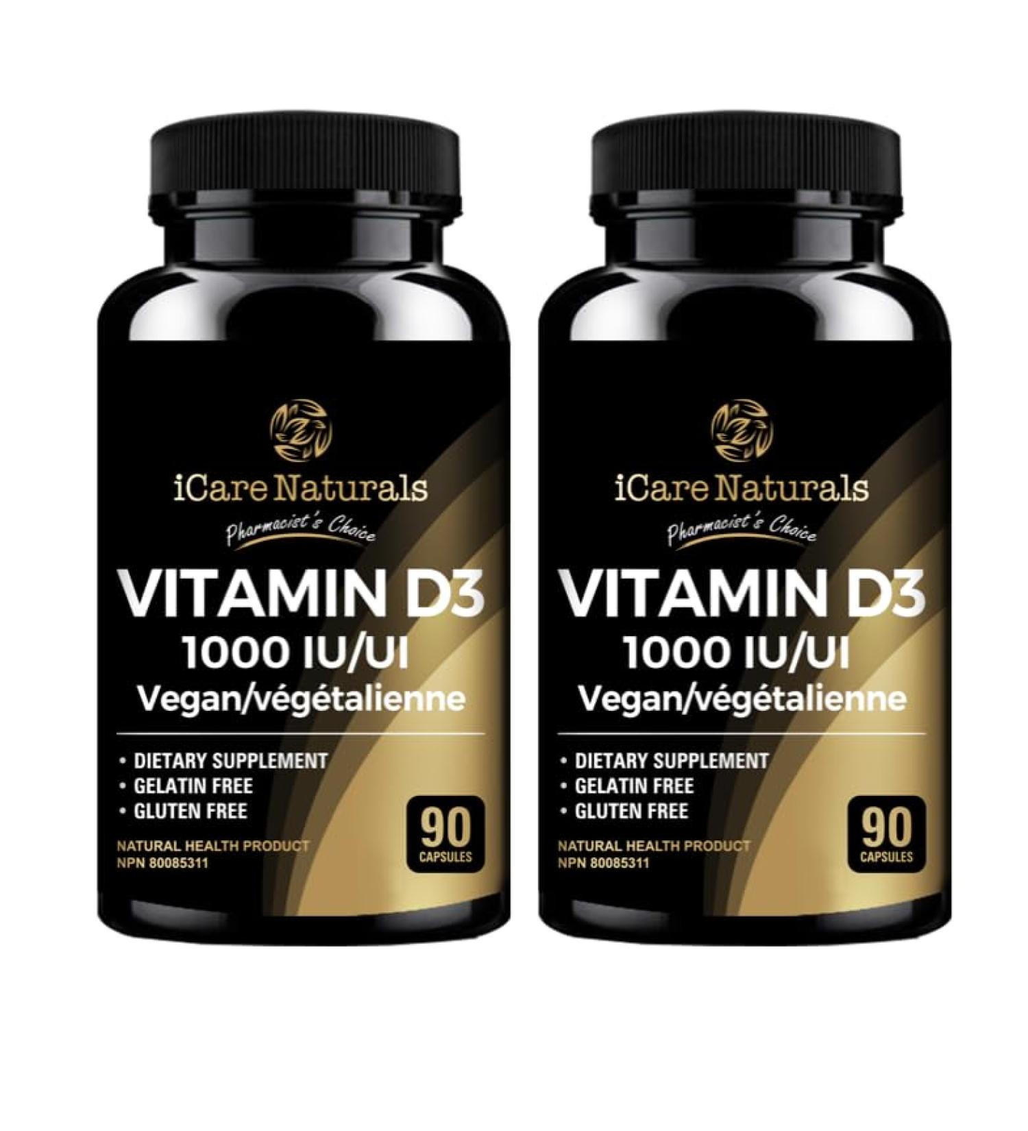 Vitamin D3 1000 IU Vegan Vitamin D3 Supplement (Twin Pack - Vegan Capsules | Gluten Free | GMP | Halal - High Potency Vitamin D Capsules for Healthy Bones Teeth Immune System & Muscle Function (2) - Buy Online on SooperMarket.com
